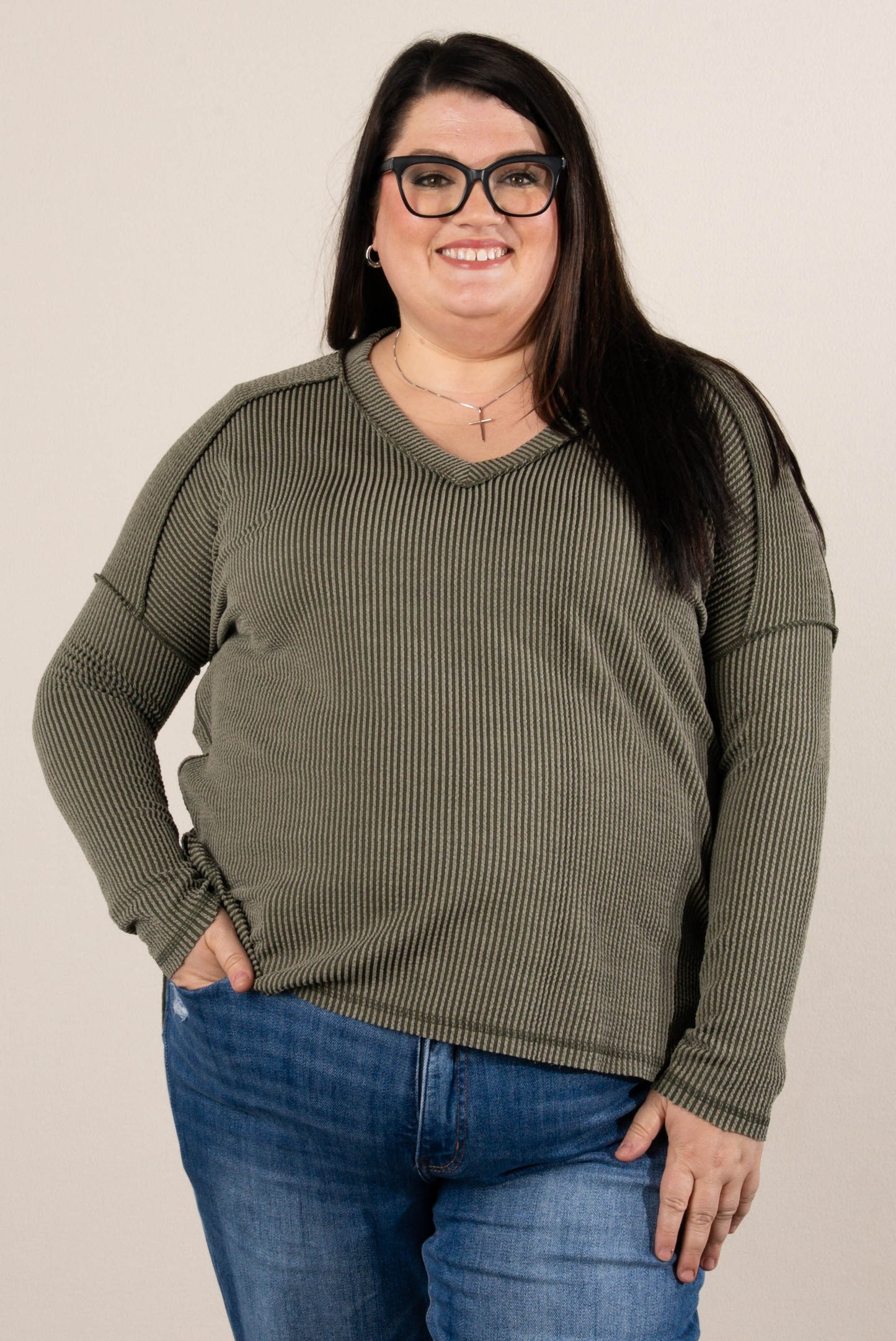 Change Of Season Raised Rib Exposed Seam Top