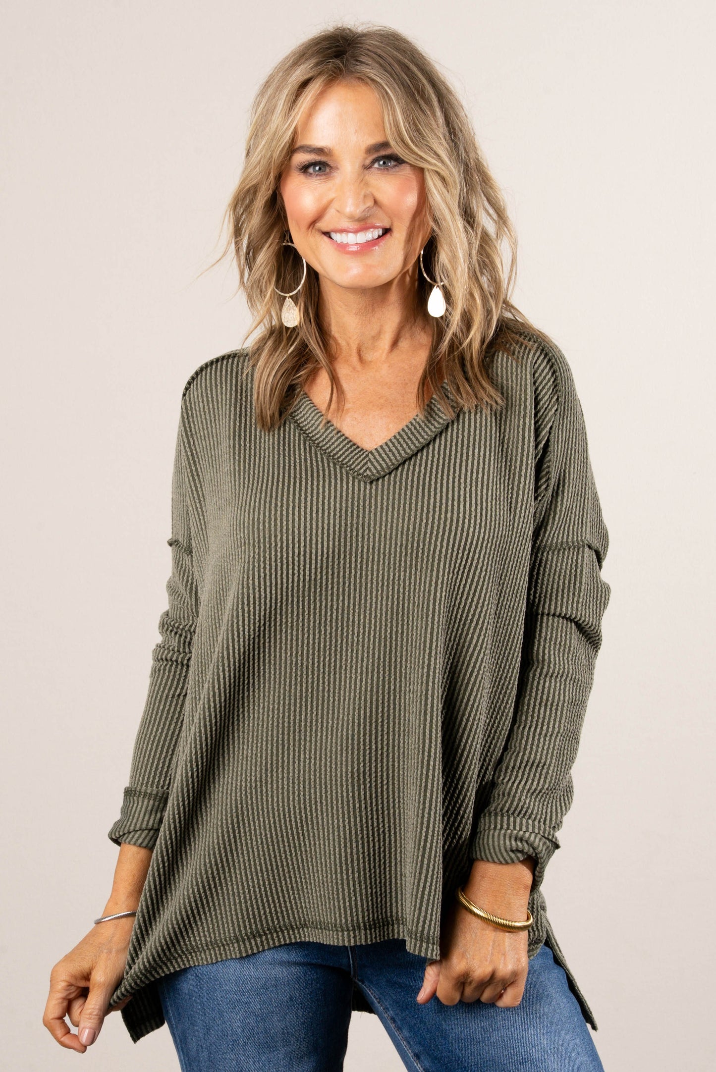 Change Of Season Raised Rib Exposed Seam Top
