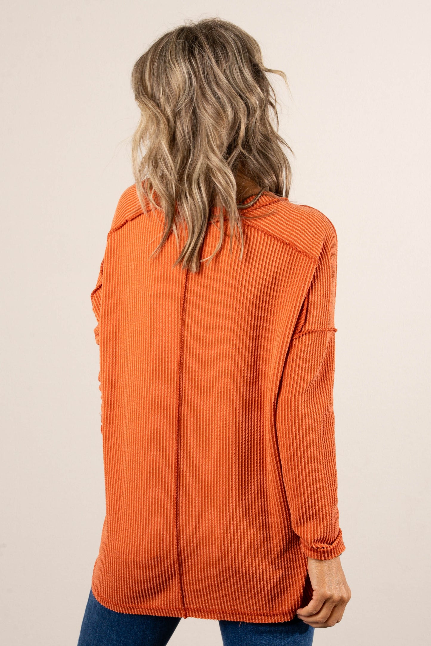 Change Of Season Raised Rib Exposed Seam Top