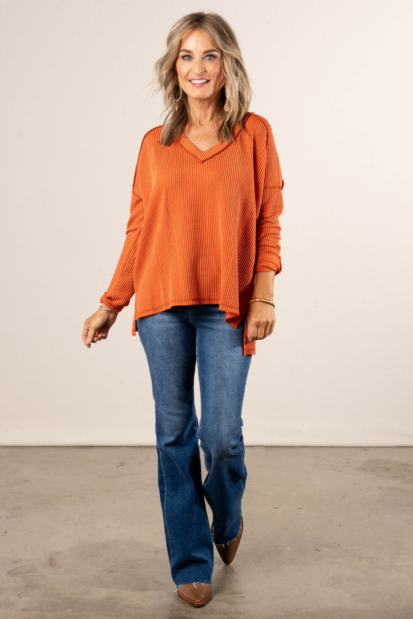 Change Of Season Raised Rib Exposed Seam Top
