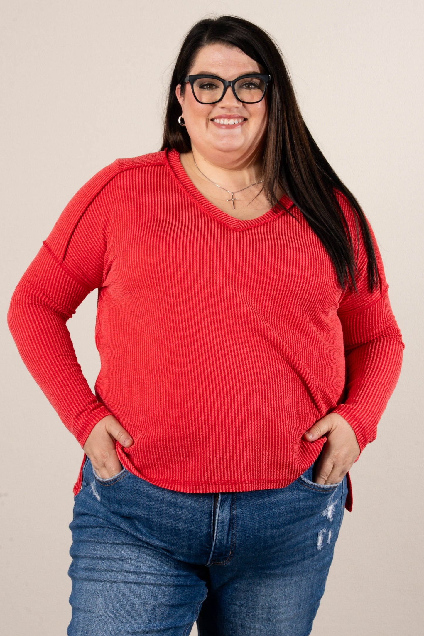 Change Of Season Raised Rib Exposed Seam Top