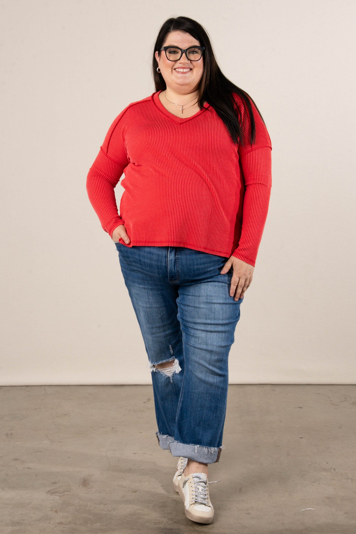 Change Of Season Raised Rib Exposed Seam Top