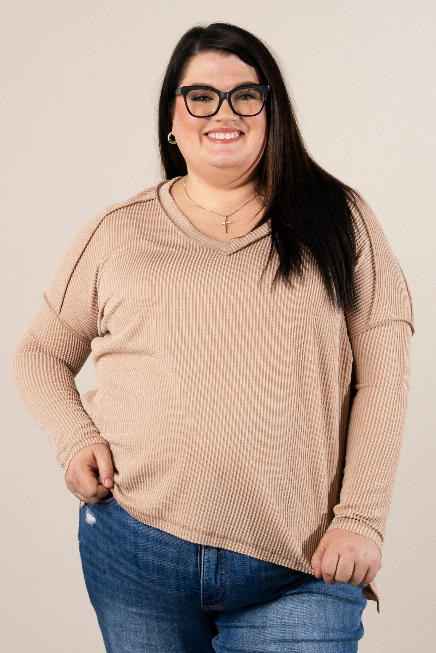 Change Of Season Raised Rib Exposed Seam Top