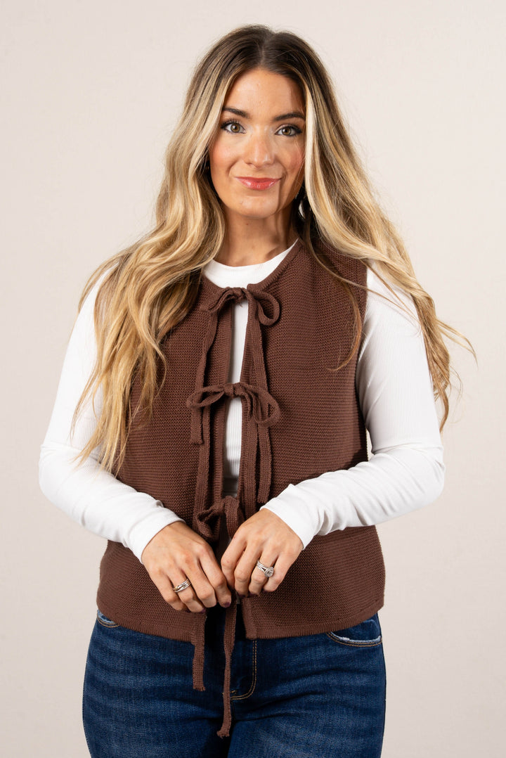 Fallen Leaves Tie Front Sweater Vest