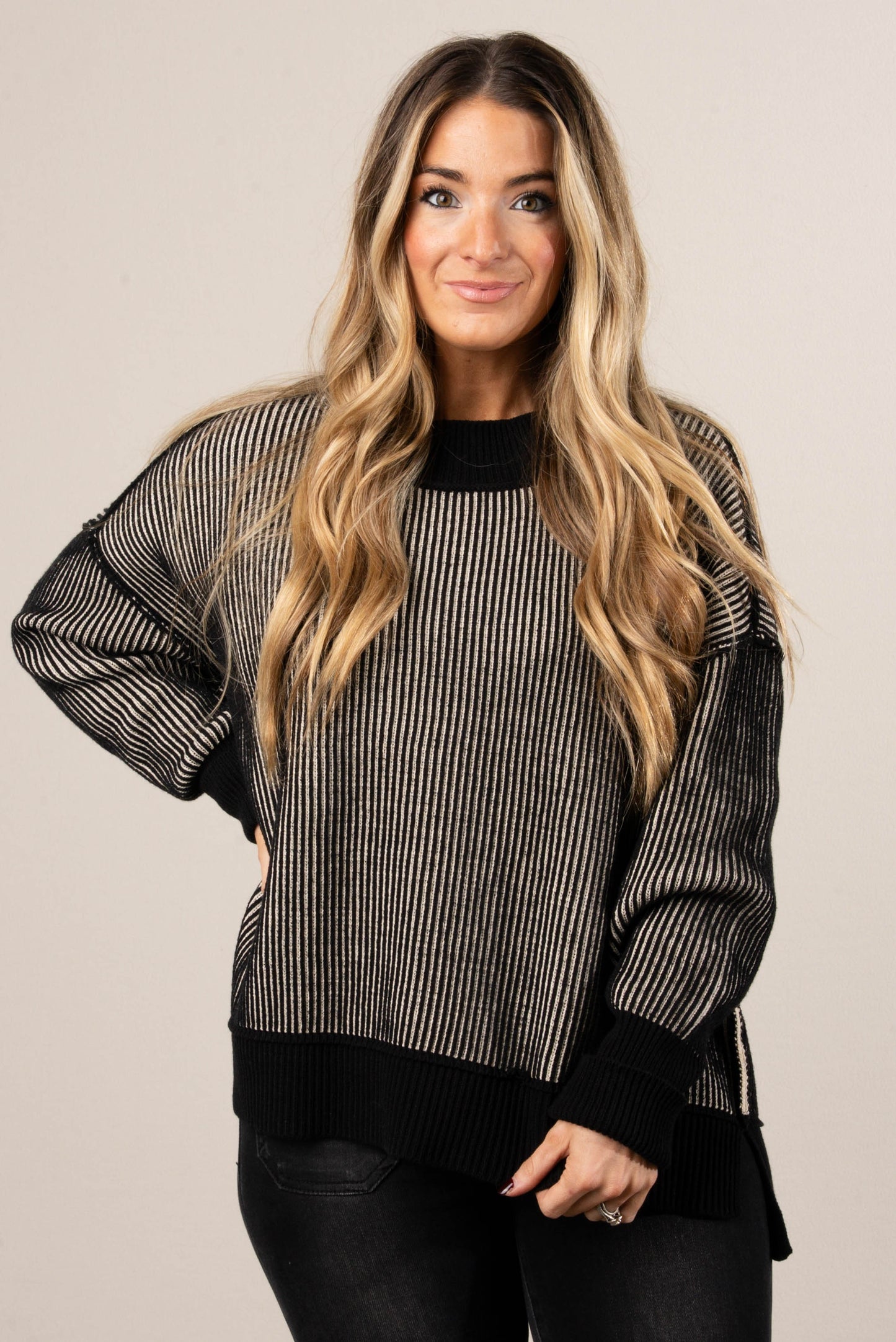 Serenade Two-Tone Rib Knit Sweater
