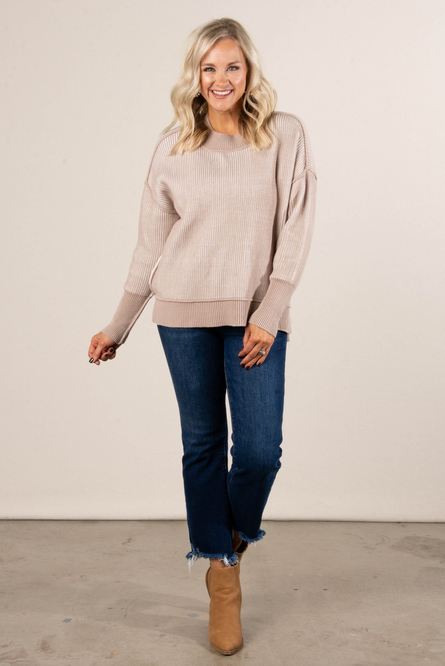 Serenade Two-Tone Rib Knit Sweater