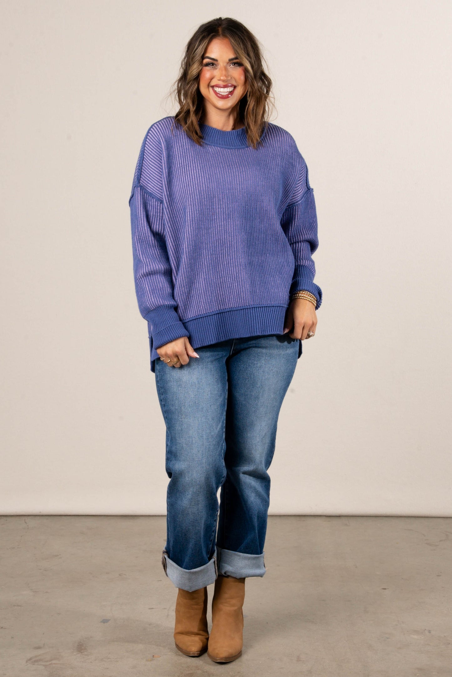 Serenade Two-Tone Rib Knit Sweater