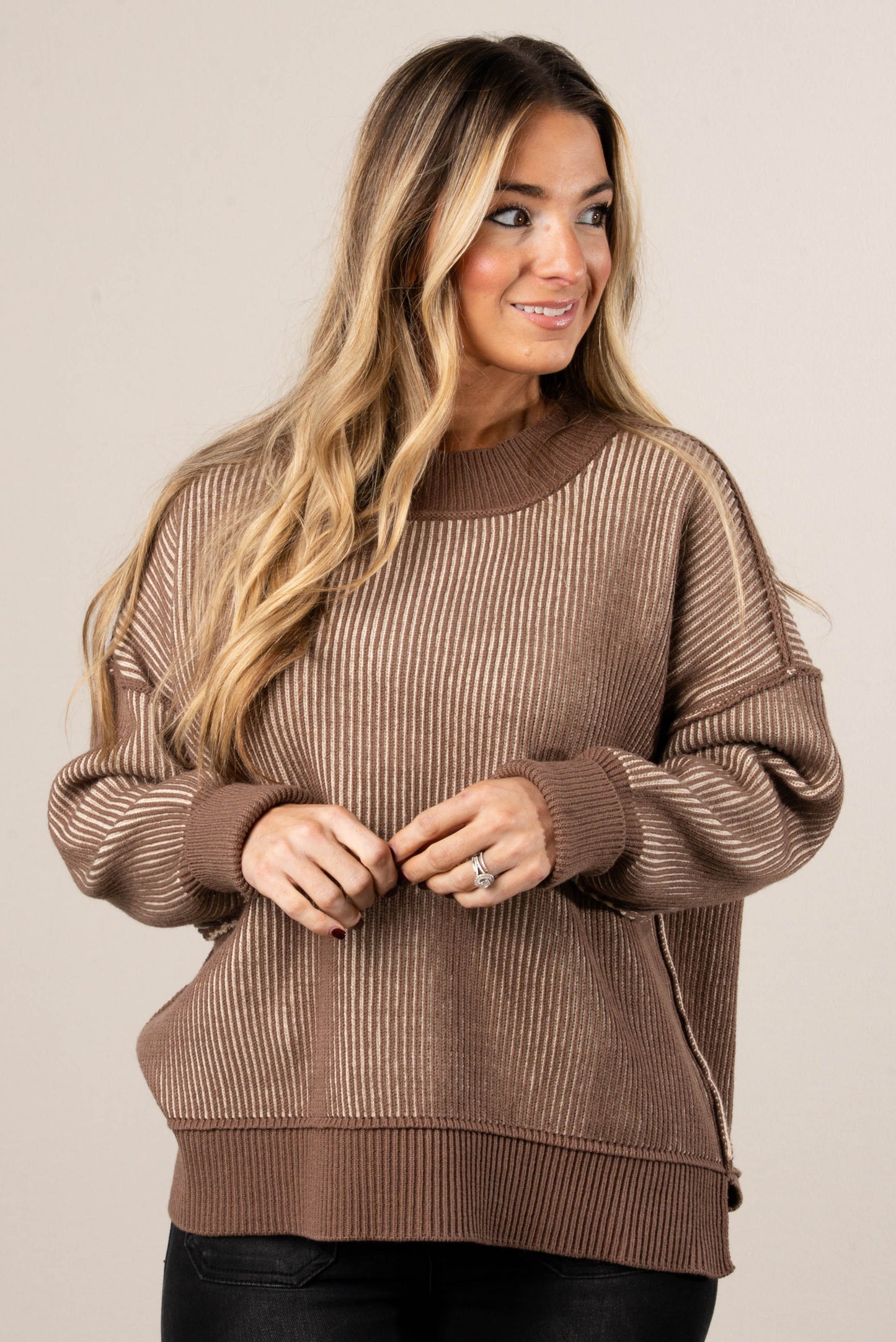 Serenade Two-Tone Rib Knit Sweater