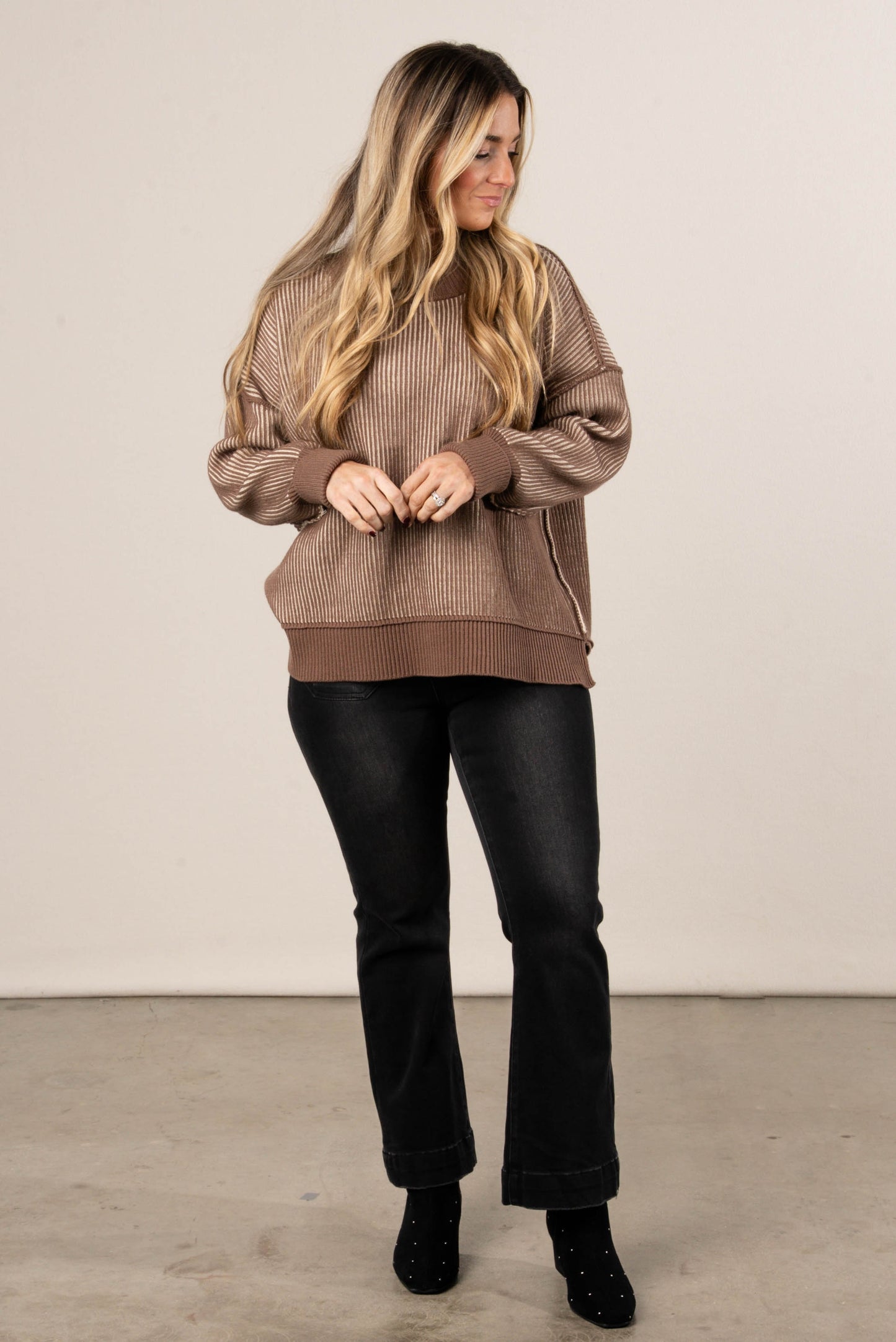 Serenade Two-Tone Rib Knit Sweater