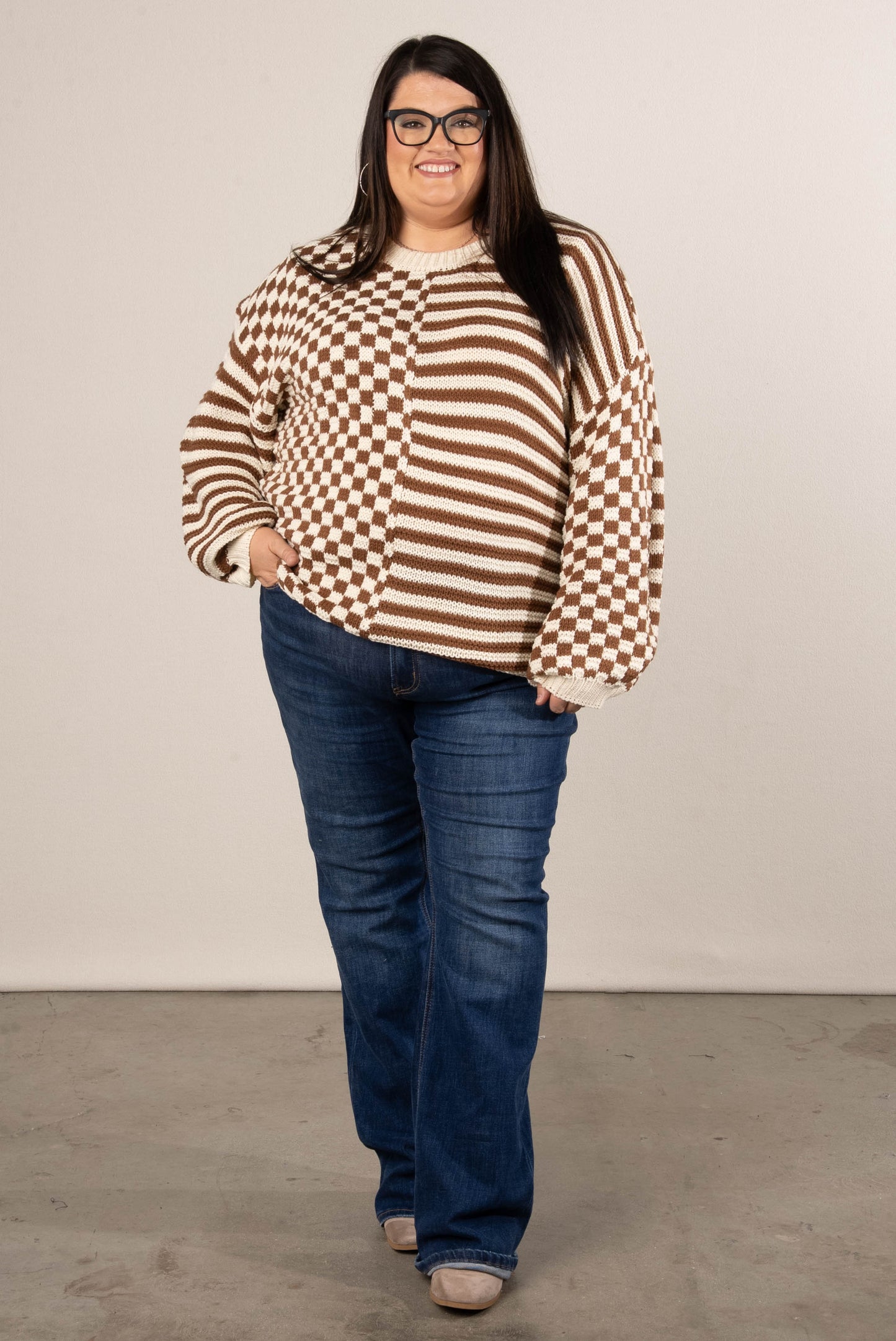 Tawny Mixed Pattern Drop Shoulder Sweater