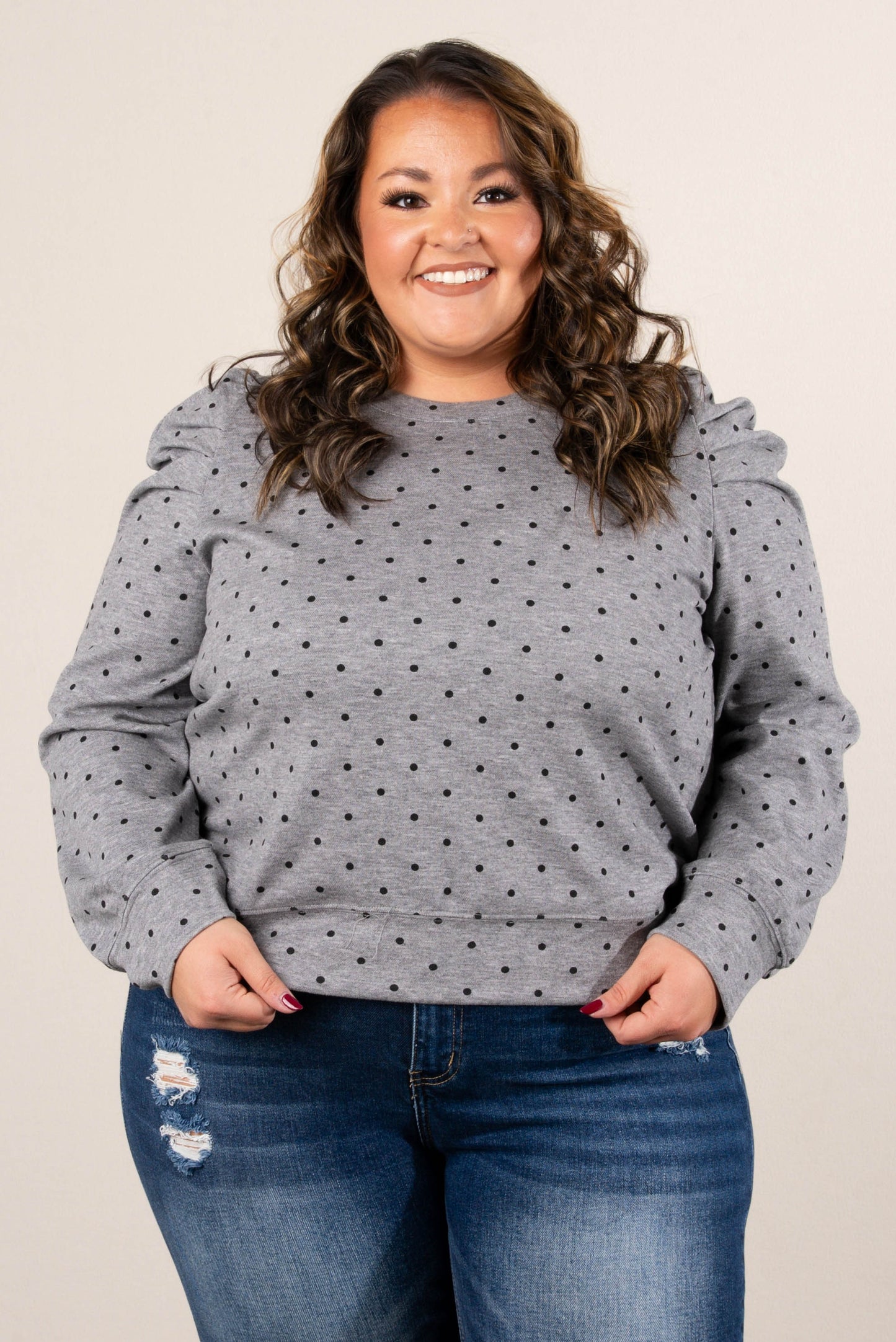 Calliope Polka Dot Pleated Shoulder Top