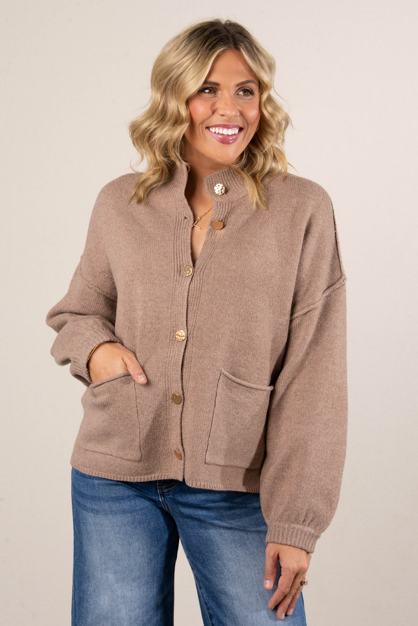 Gilded Grace Gold Button Sweater Cardigan