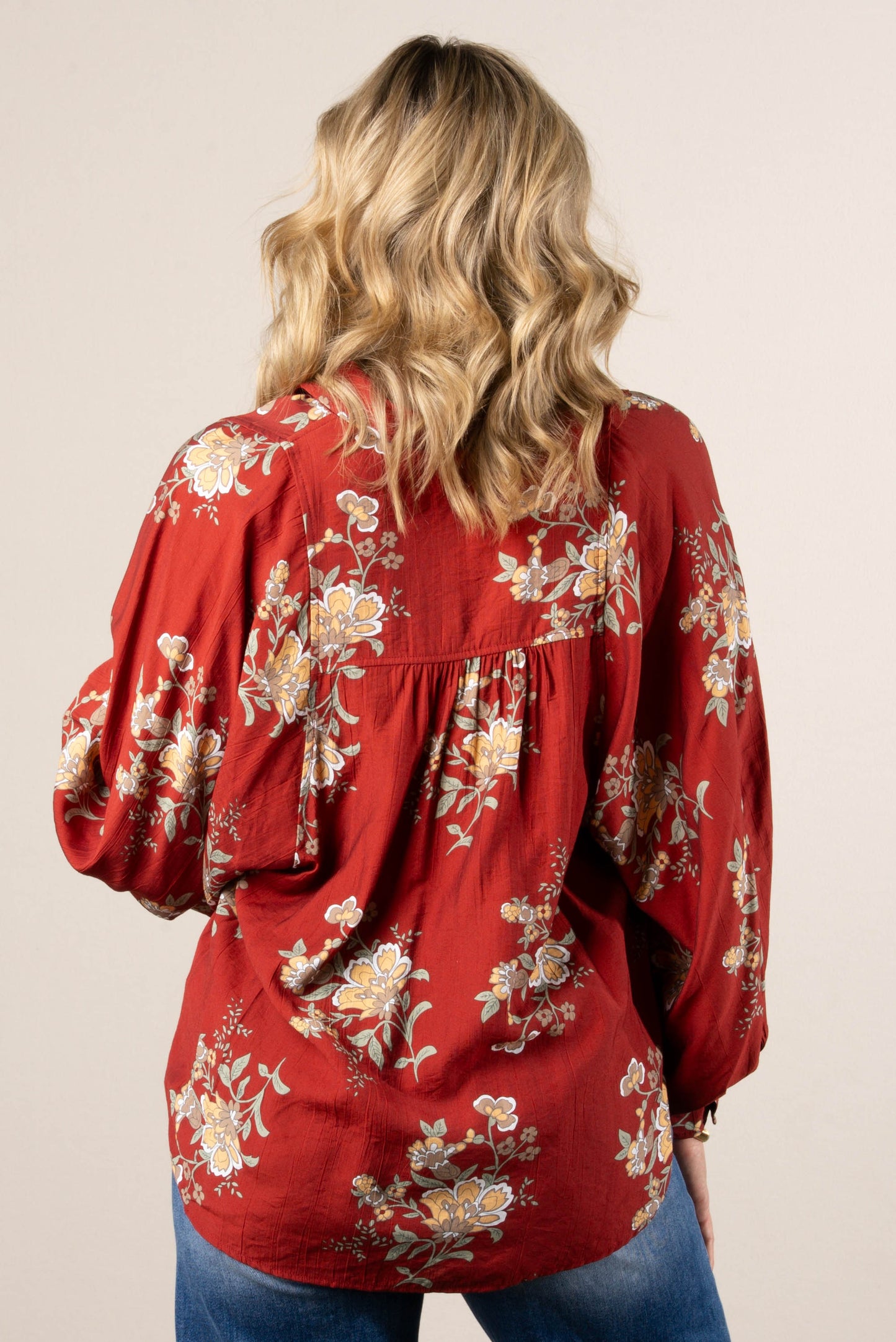 Mockingbird Floral Button Cuff Blouse