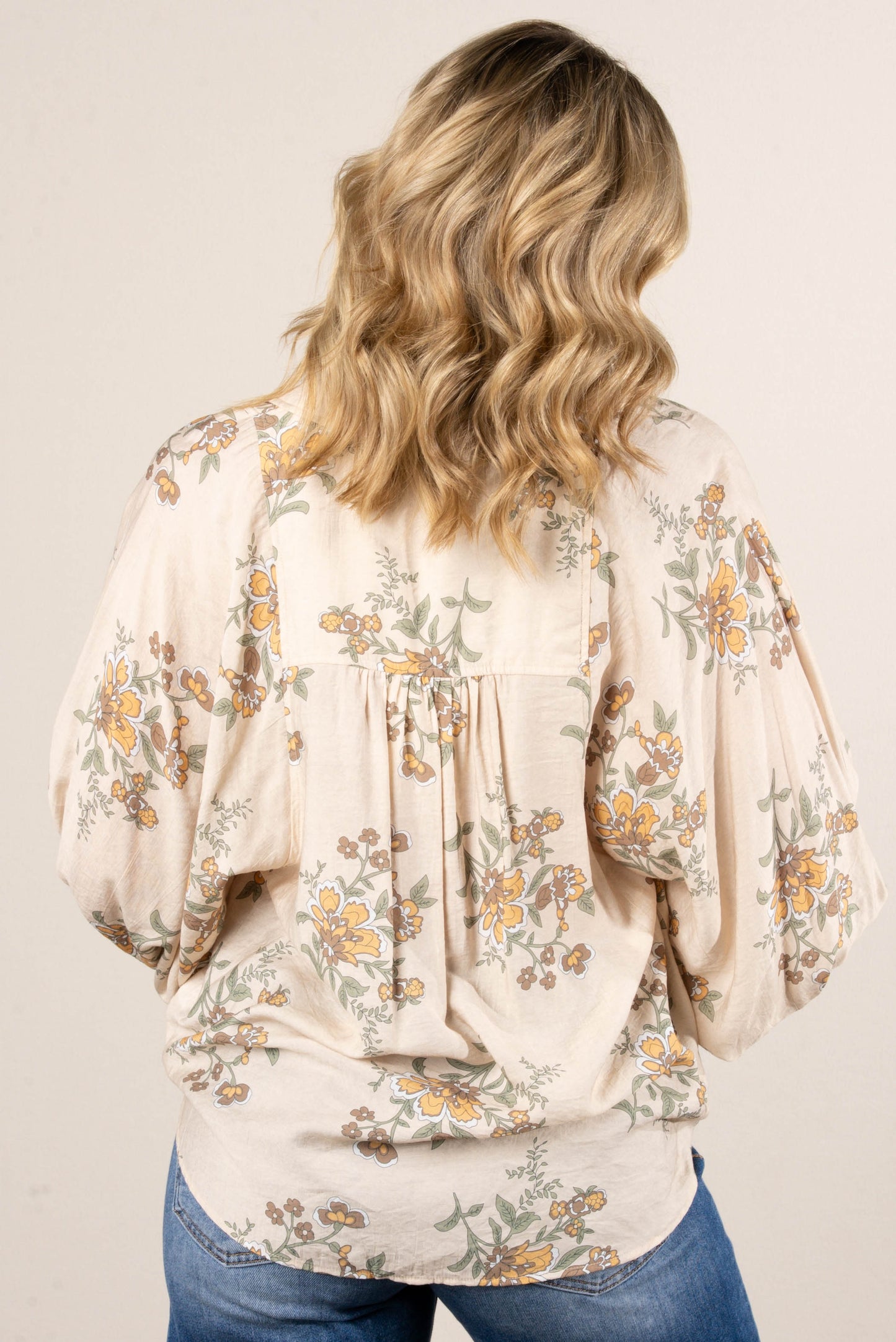 Mockingbird Floral Button Cuff Blouse