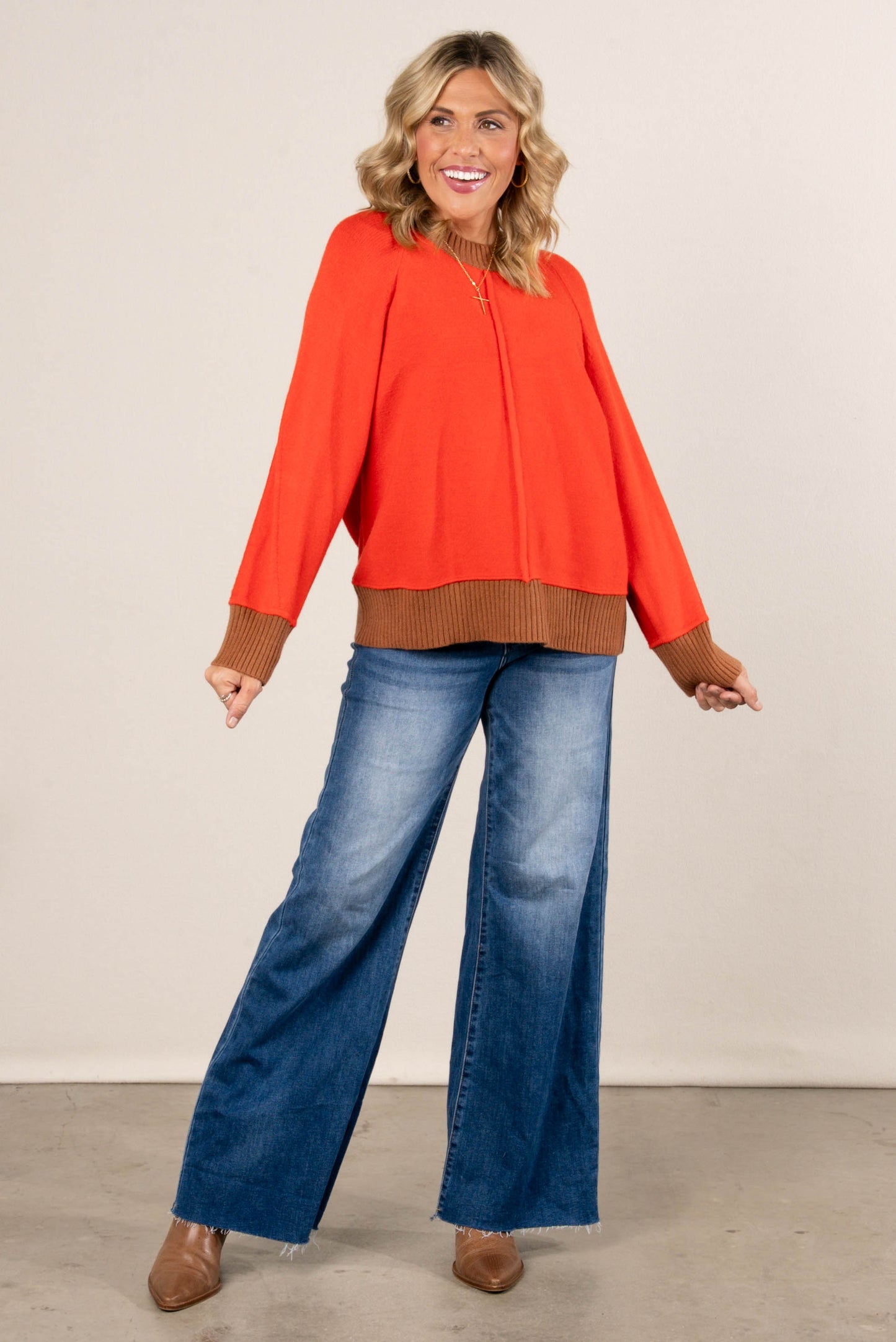Giselle Contrast Trim Front Seam Sweater