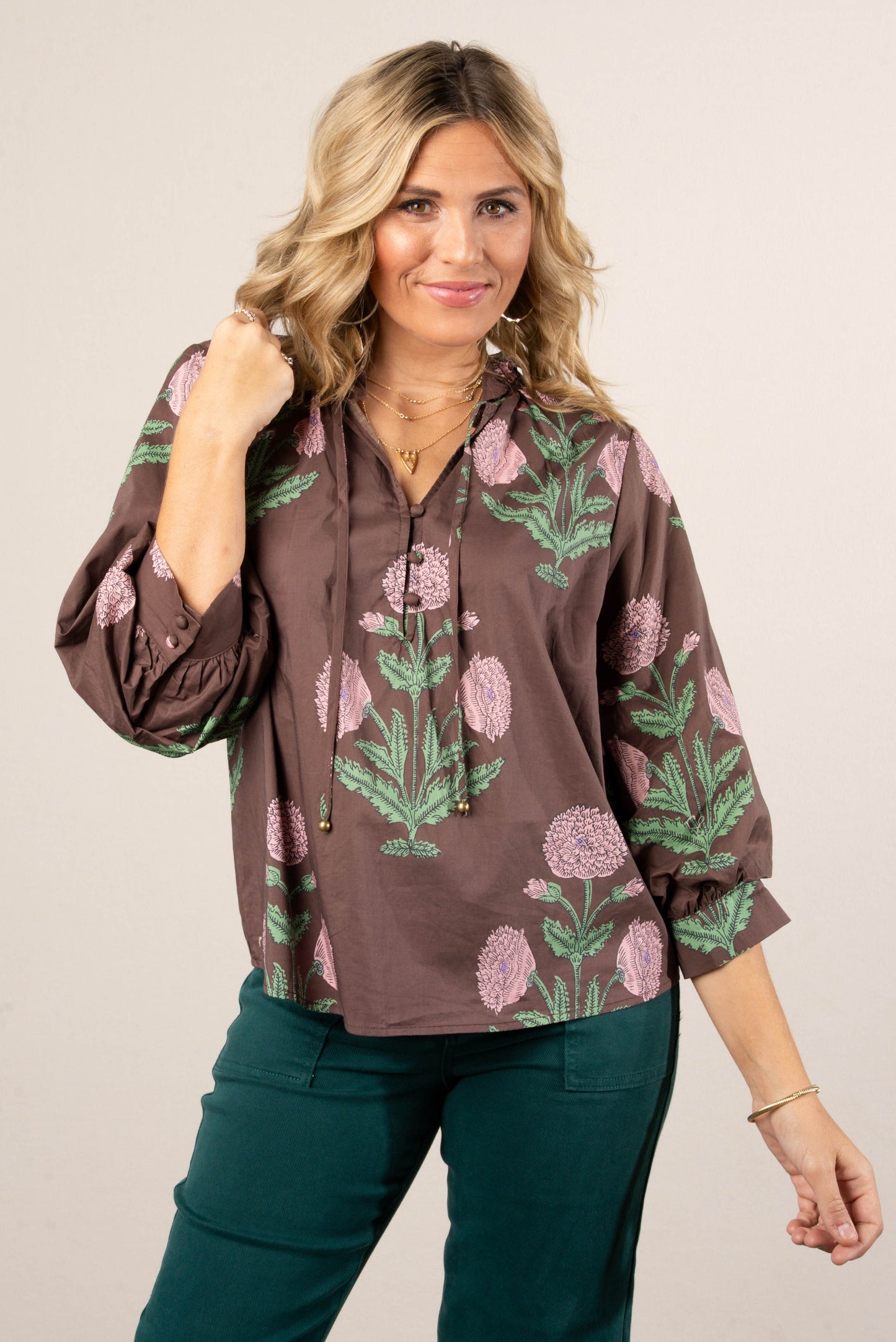 Bloom Story Floral Frill Neck Blouse