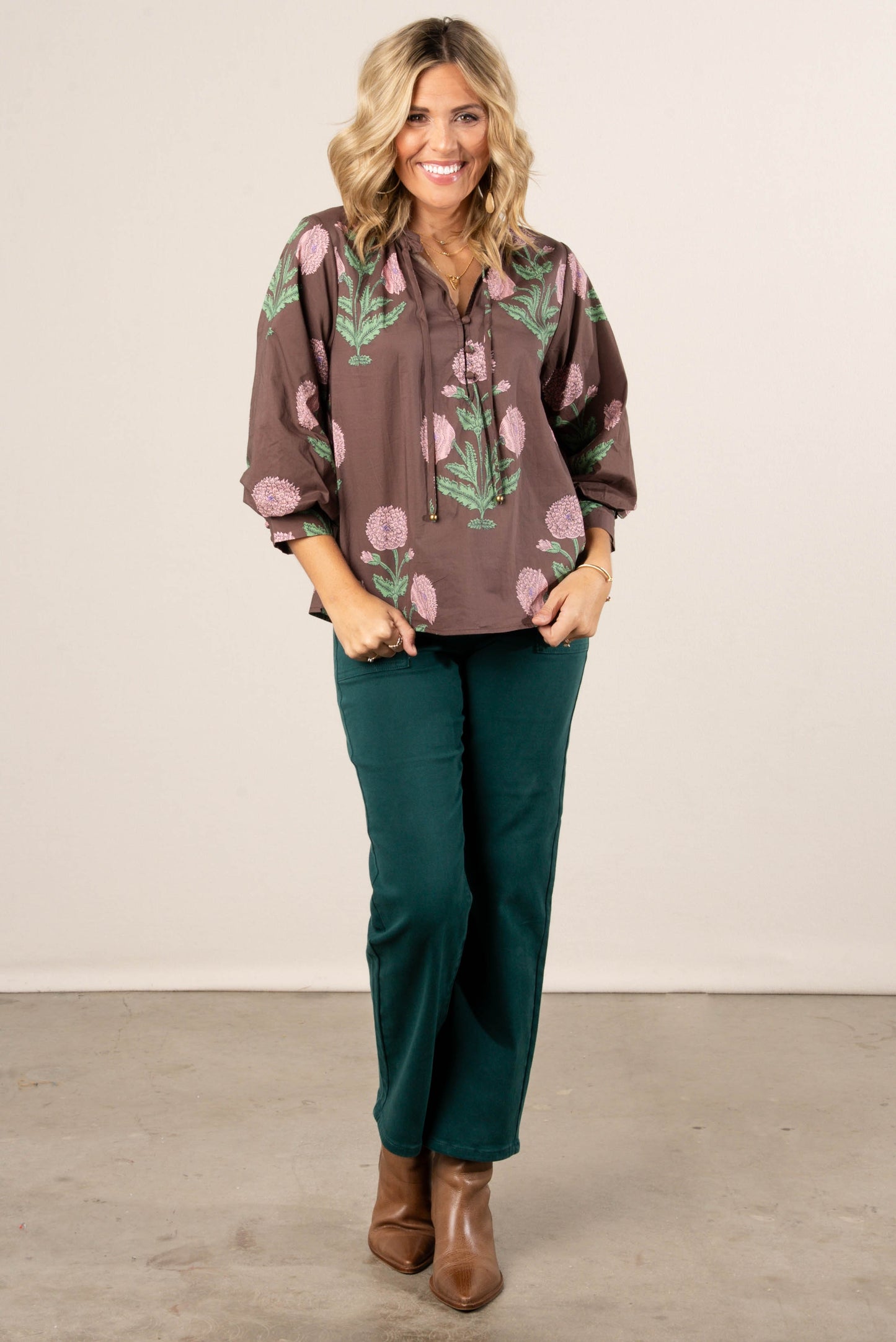 Bloom Story Floral Frill Neck Blouse