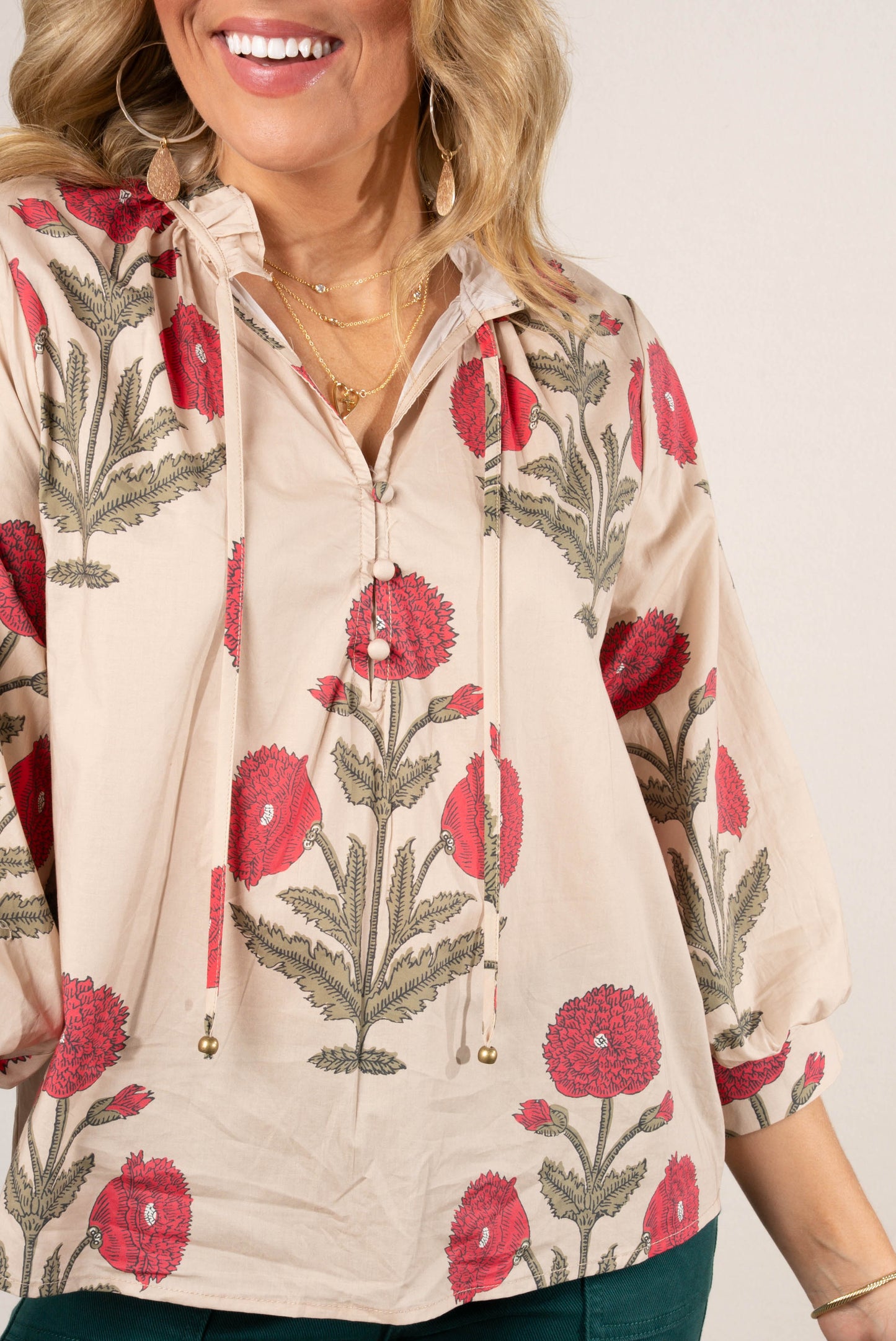 Bloom Story Floral Frill Neck Blouse