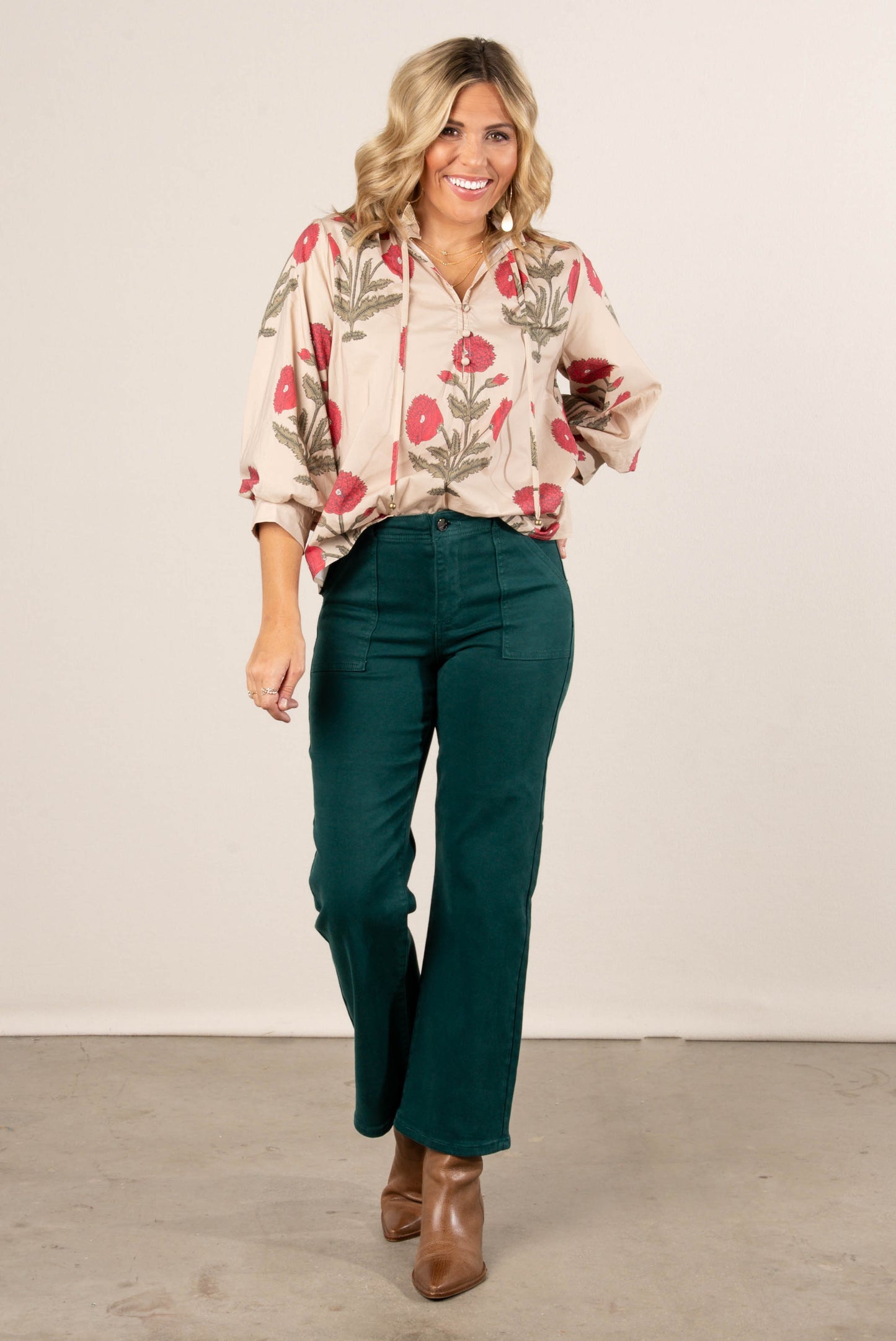 Bloom Story Floral Frill Neck Blouse