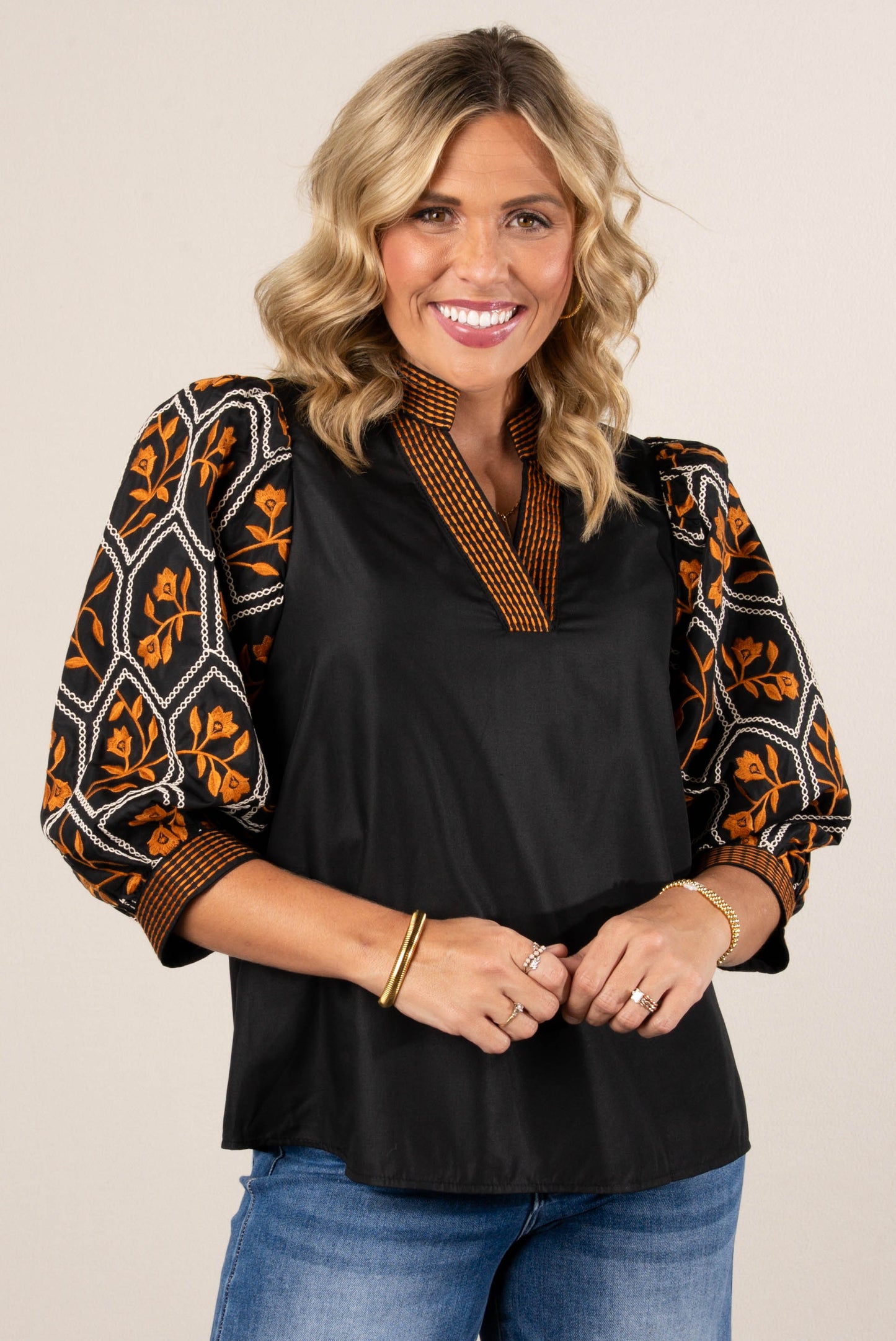 The Poet Embroidered Split Neck Blouse