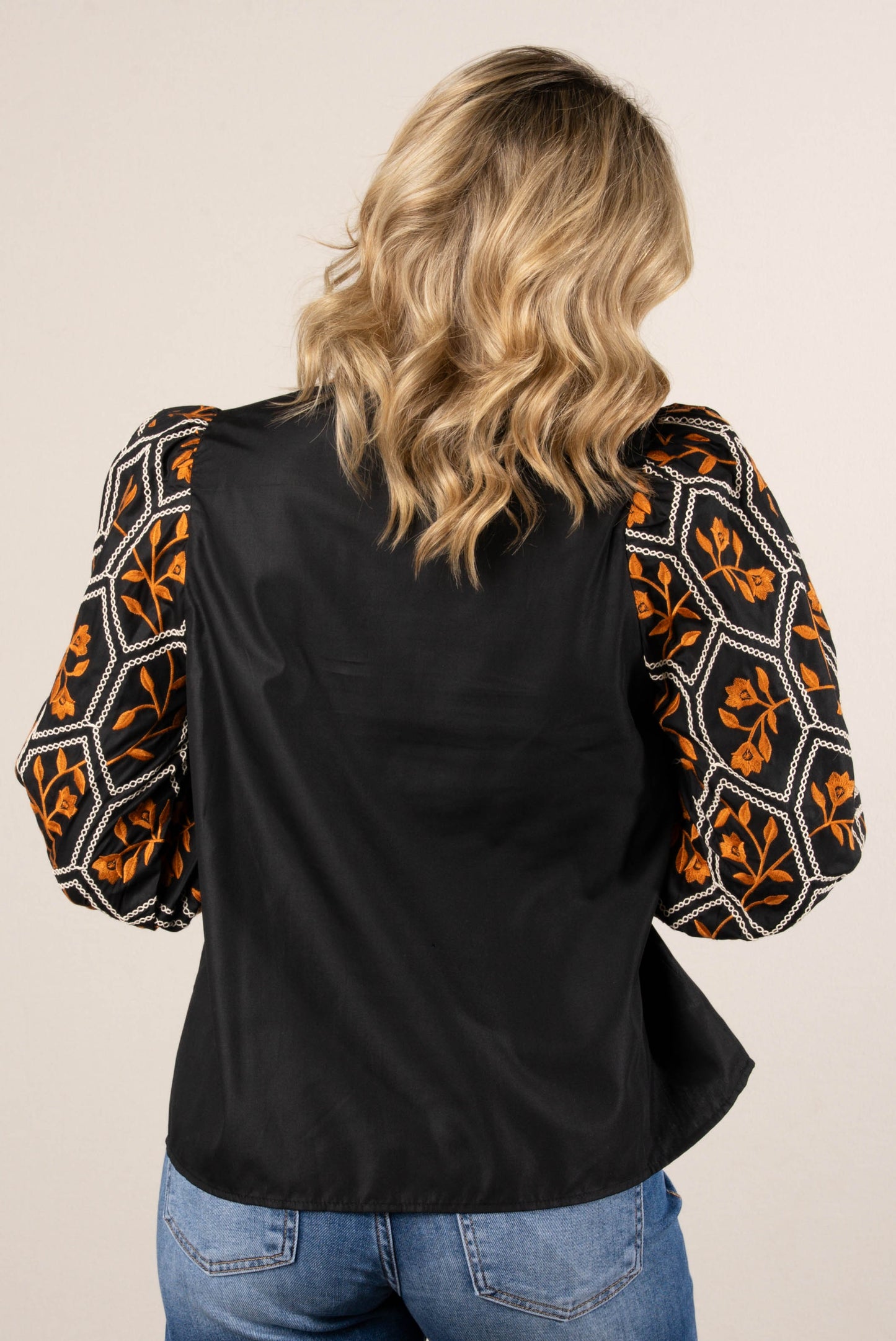 The Poet Embroidered Split Neck Blouse
