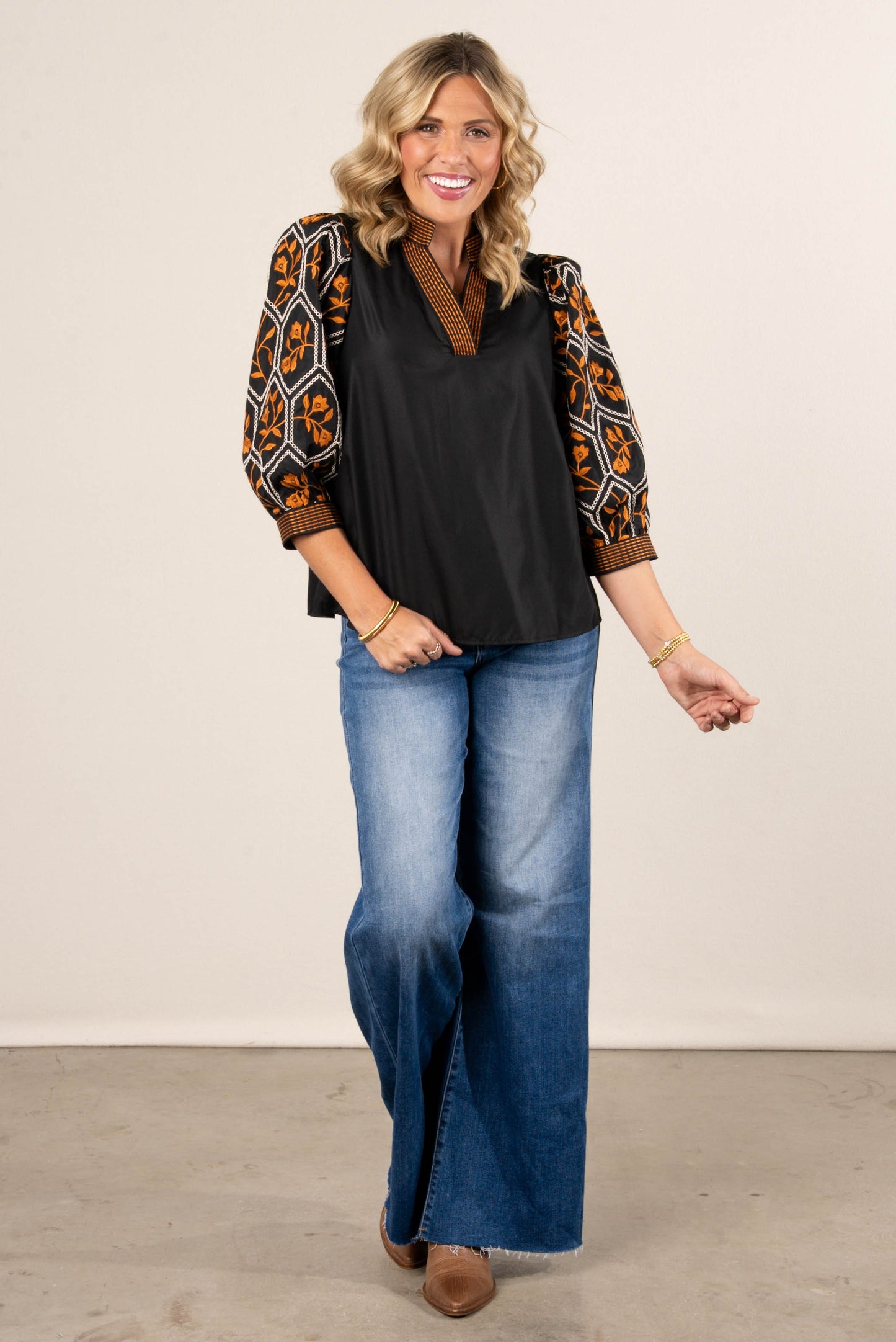 The Poet Embroidered Split Neck Blouse