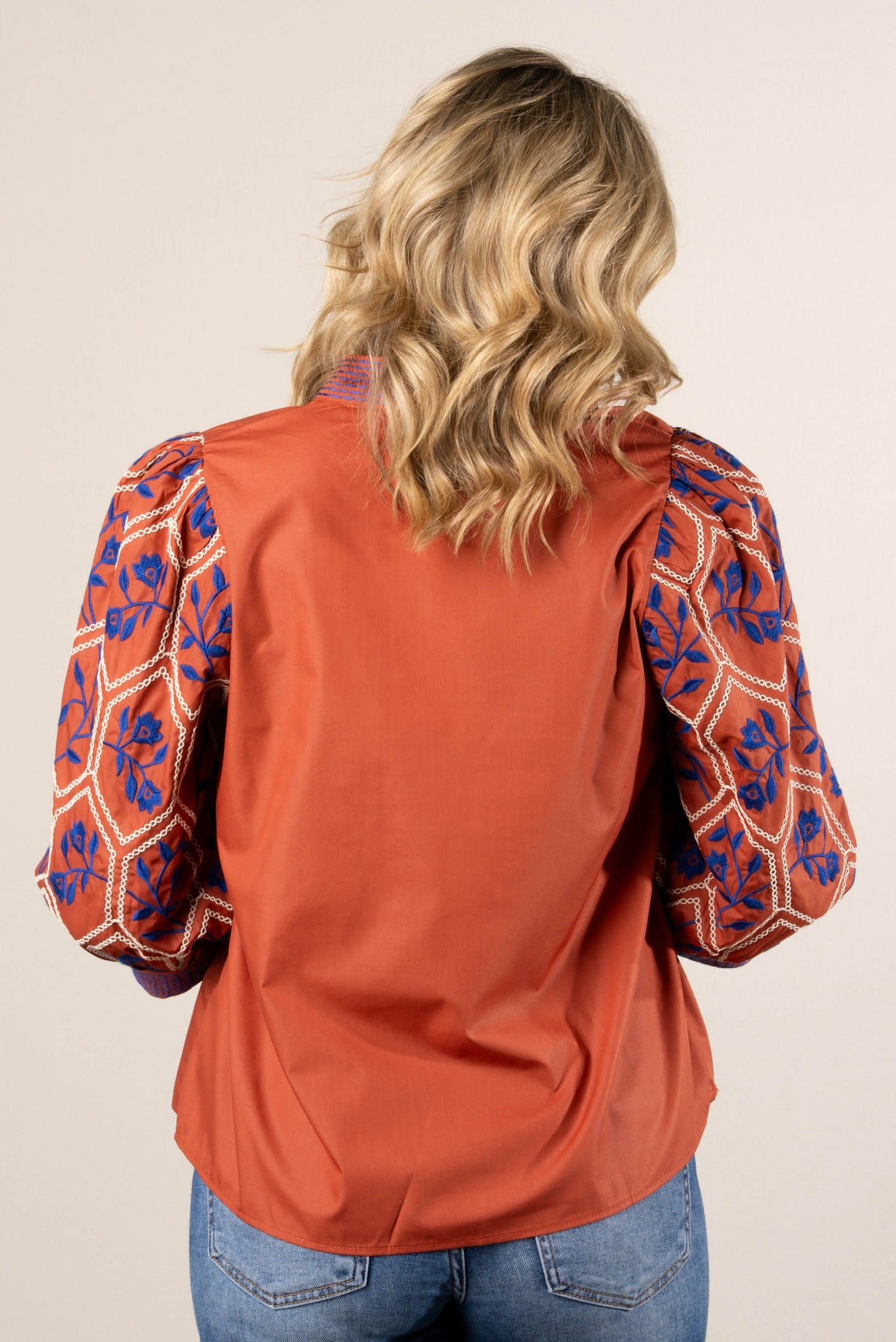 The Poet Embroidered Split Neck Blouse