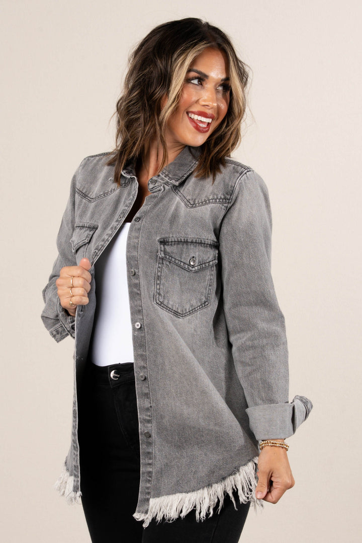 Risen Eleanor Frayed Hem Denim Shirt