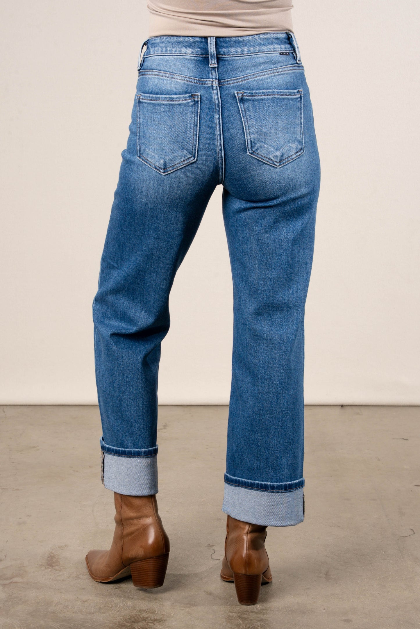 Risen Dakota Mid Rise Crop Cuffed Straight Leg Jeans