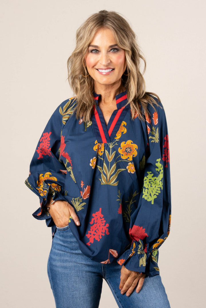 Fantasia Floral Split Neck Top
