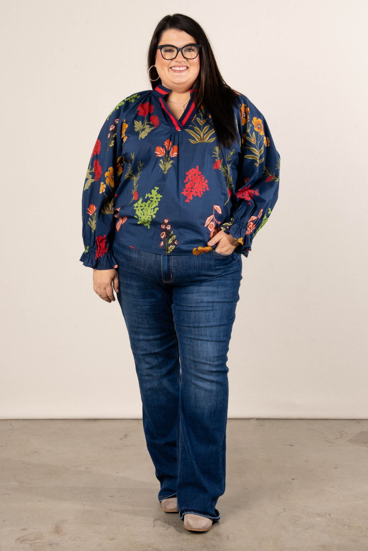 Fantasia Floral Split Neck Top