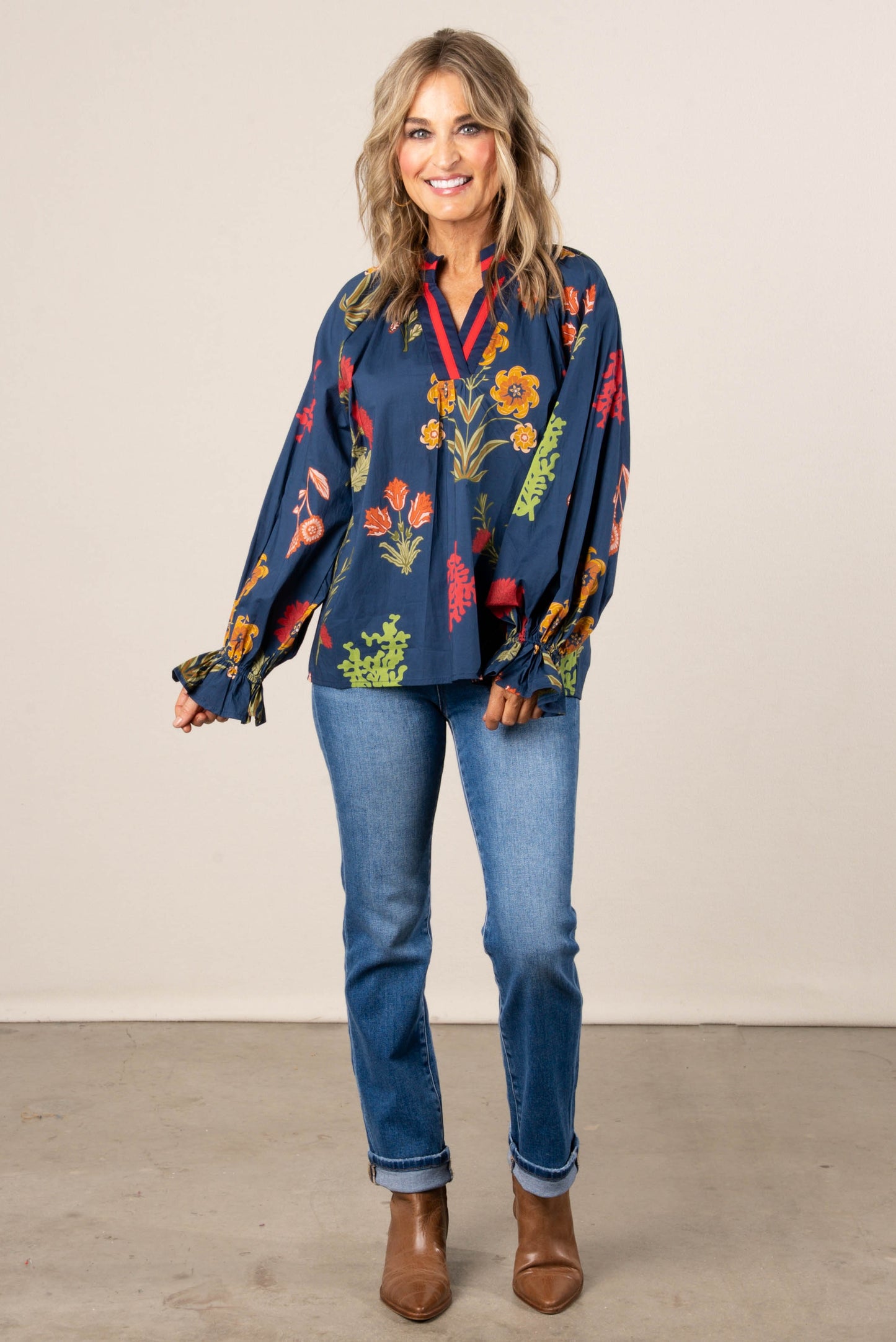 Fantasia Floral Split Neck Top