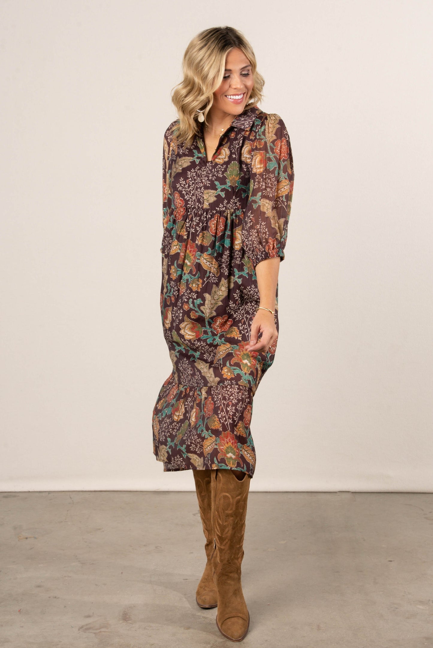 Dahlia Floral Tiered Midi Dress