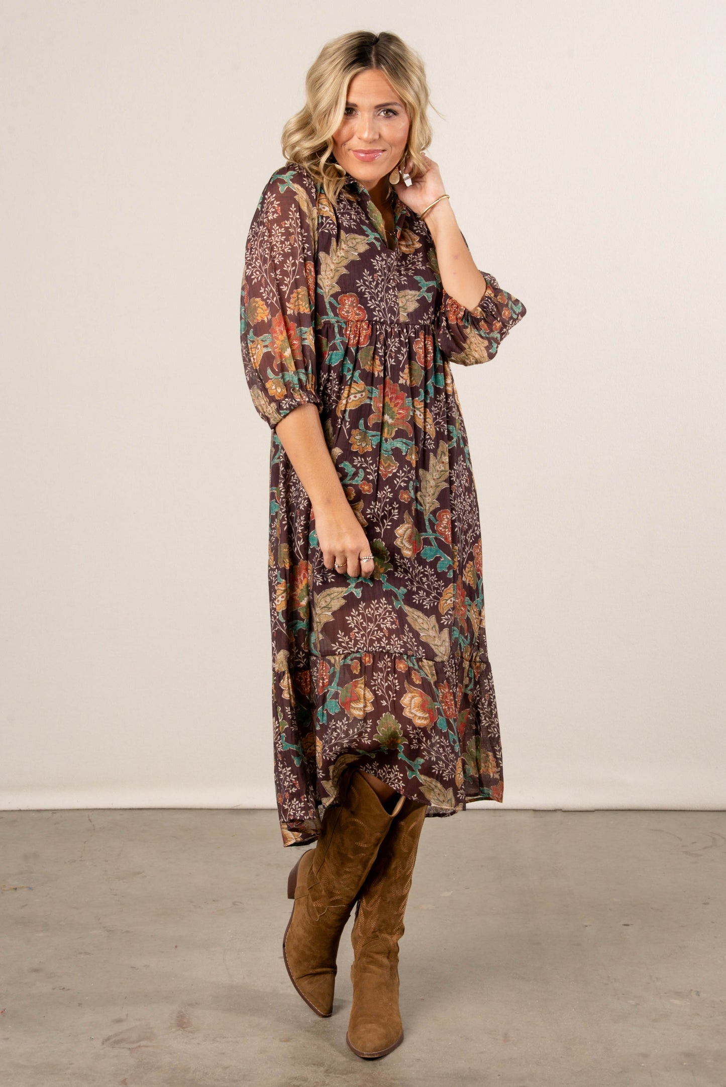 Dahlia Floral Tiered Midi Dress