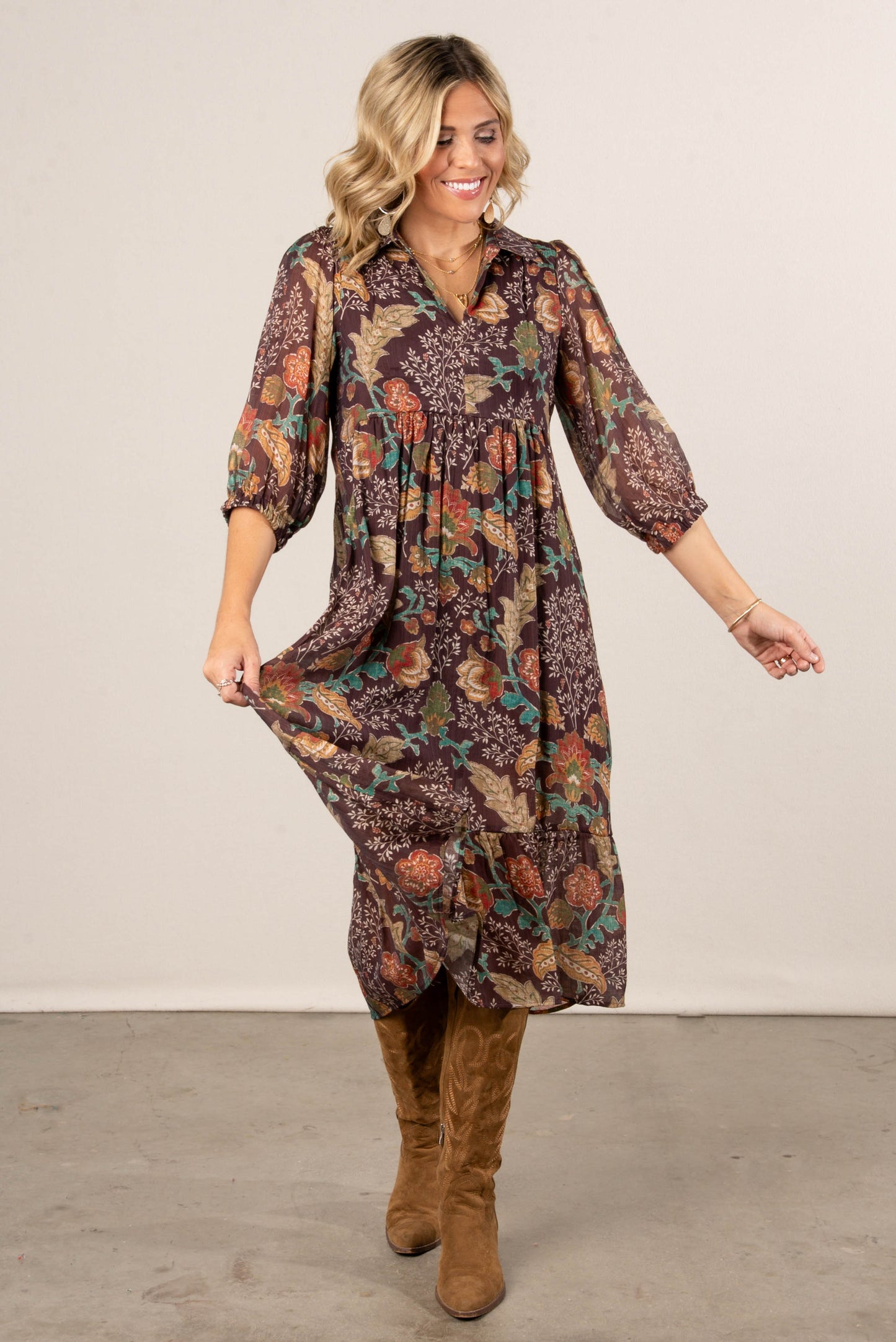 Dahlia Floral Tiered Midi Dress