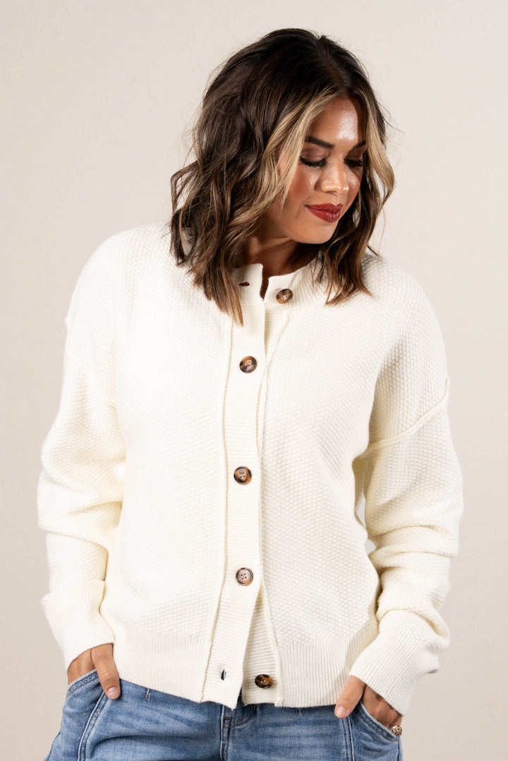 Summit Waffle Knit Exposed Seam Cardigan