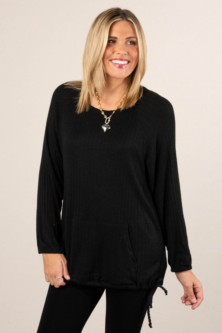 Crisp Days Ribbed Drawstring Waist Top