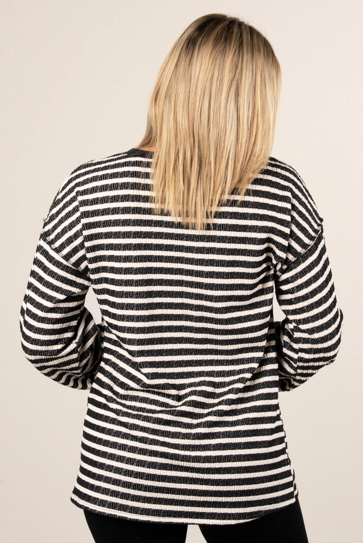 Victoria Striped Jacquard Knit Henley Top