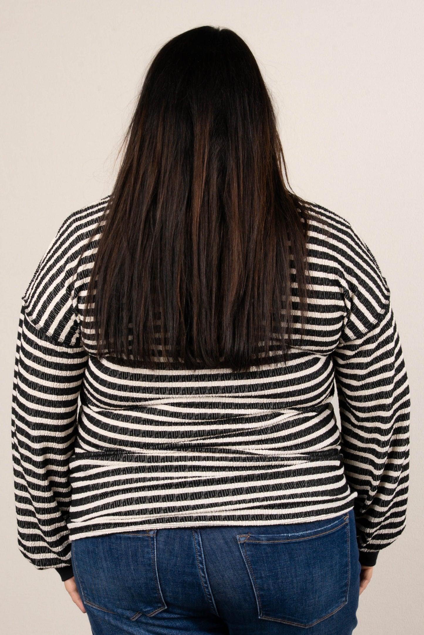 Victoria Striped Jacquard Knit Henley Top
