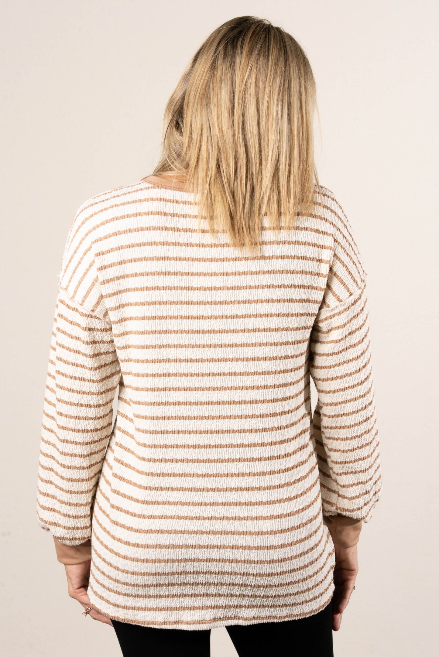 Victoria Striped Jacquard Knit Henley Top