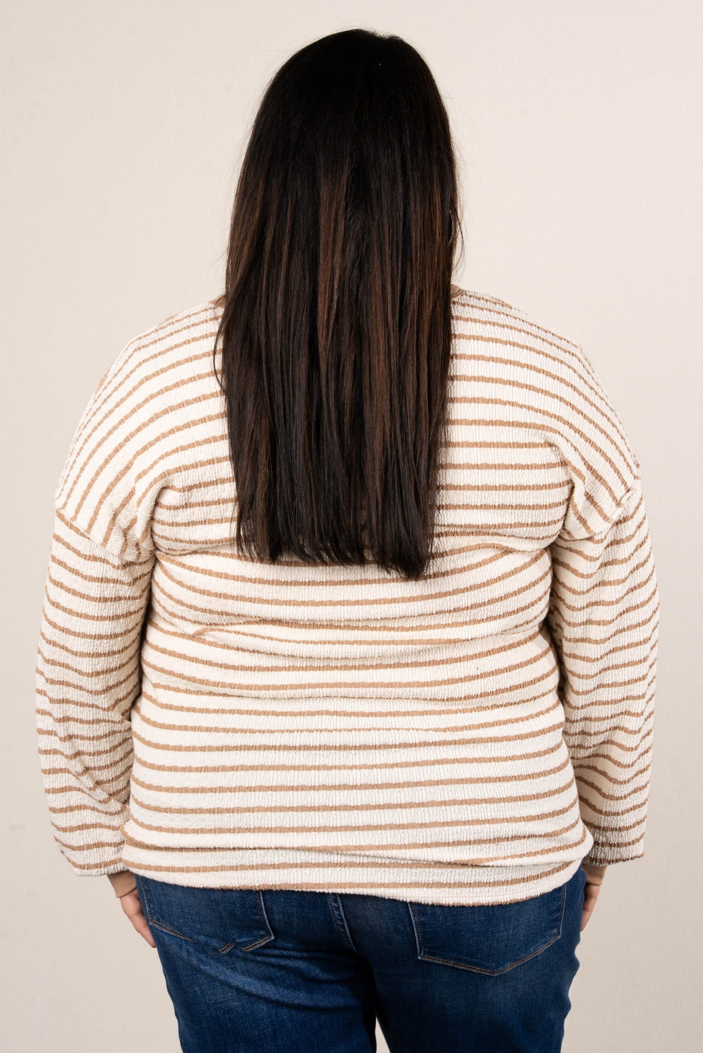 Victoria Striped Jacquard Knit Henley Top