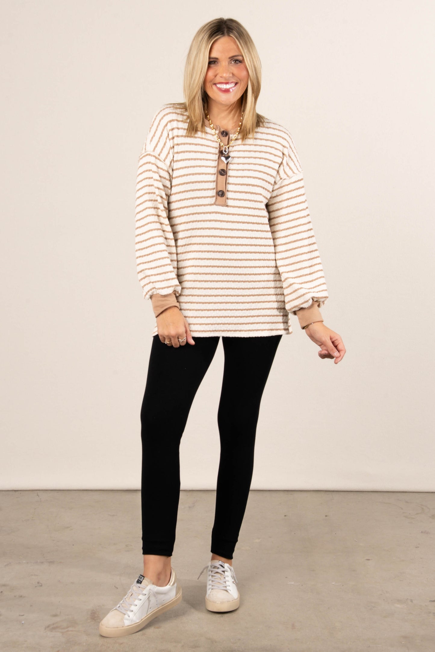 Victoria Striped Jacquard Knit Henley Top