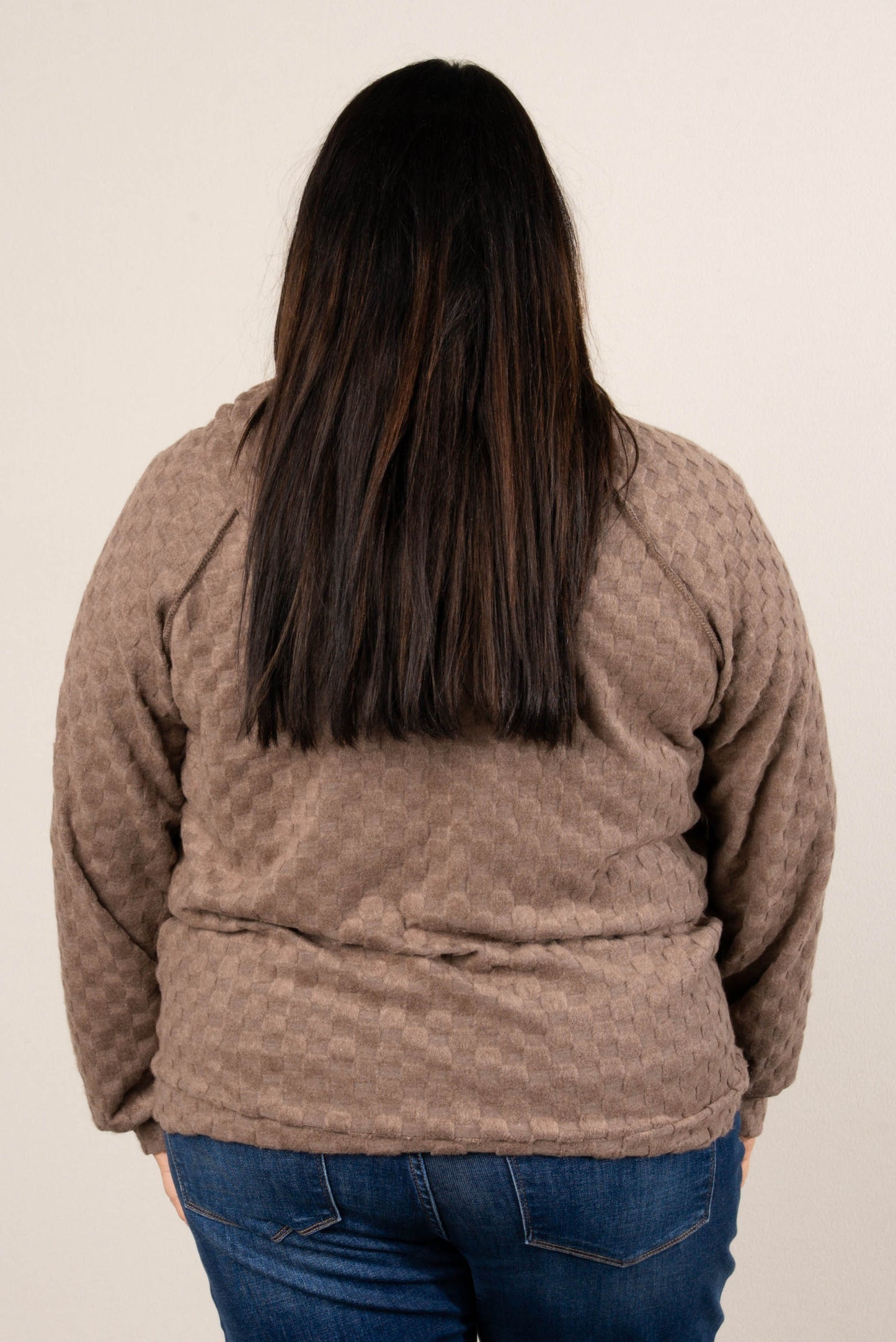 Fall Festival Raised Checkered Knit Hooded Top