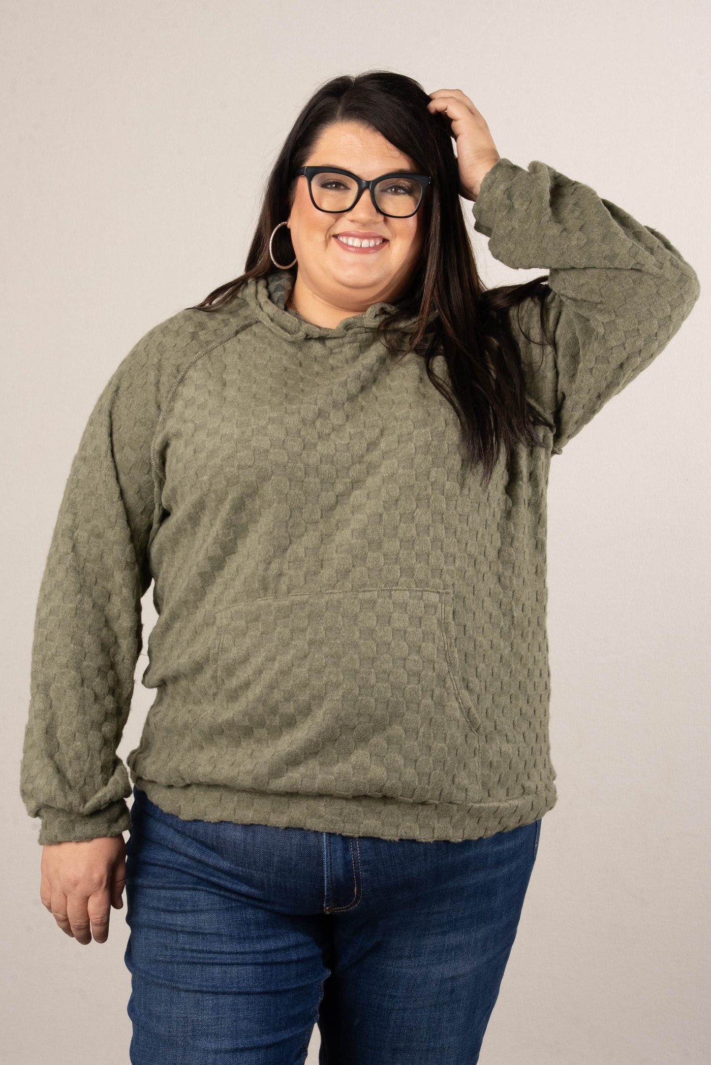 Fall Festival Raised Checkered Knit Hooded Top