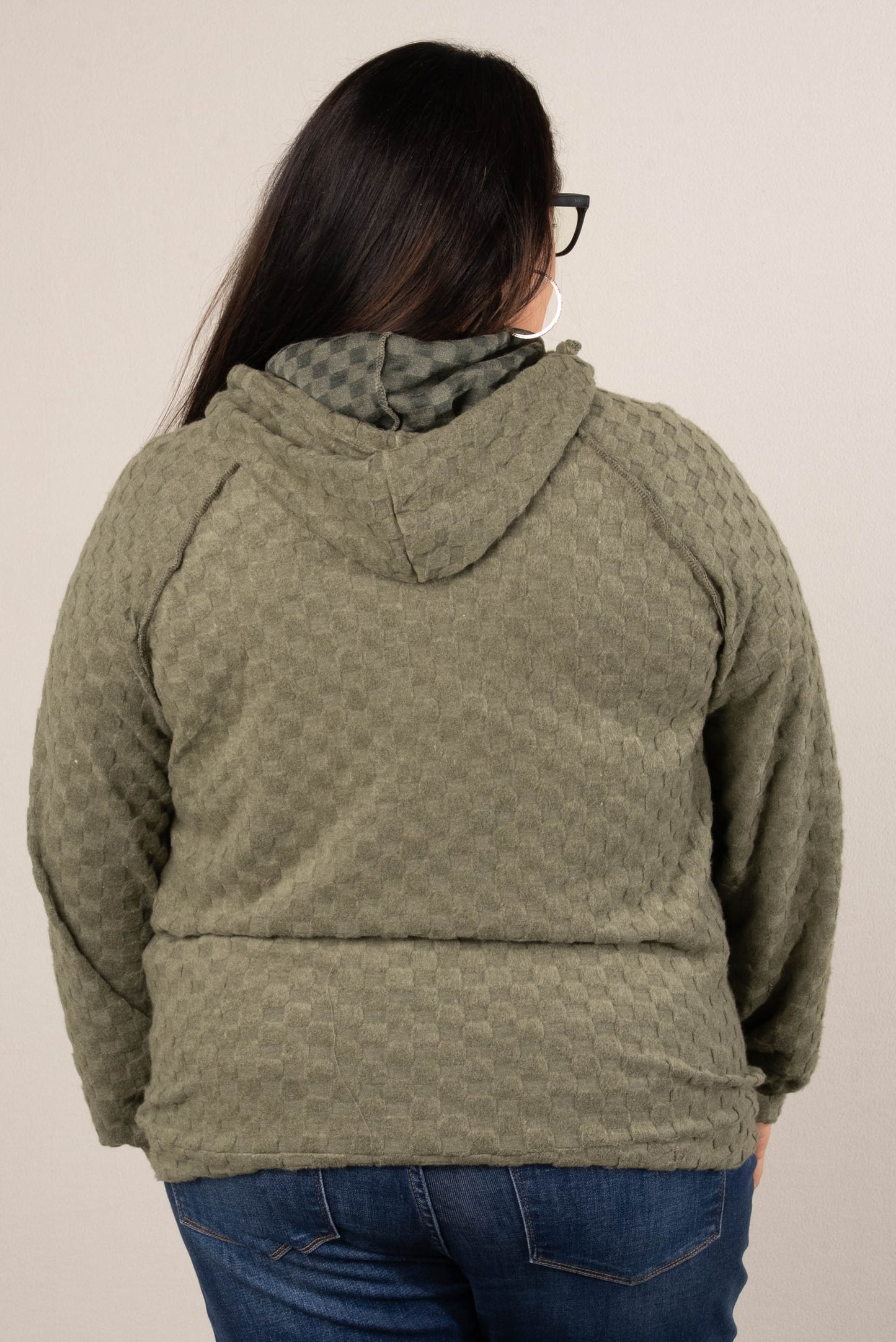 Fall Festival Raised Checkered Knit Hooded Top