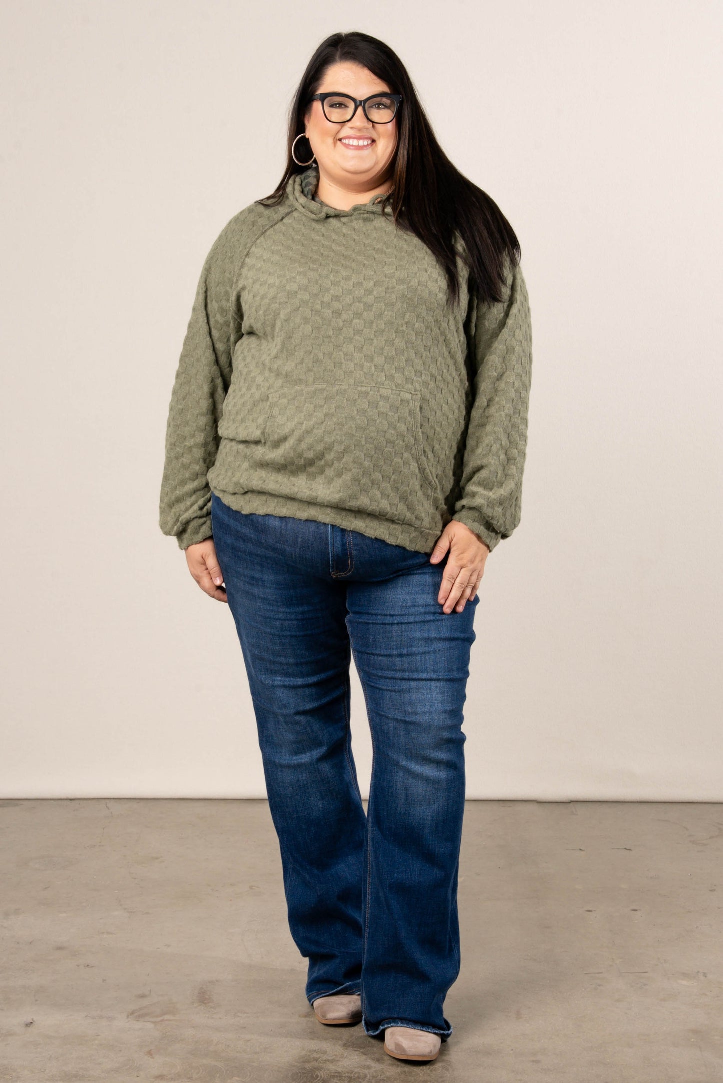 Fall Festival Raised Checkered Knit Hooded Top