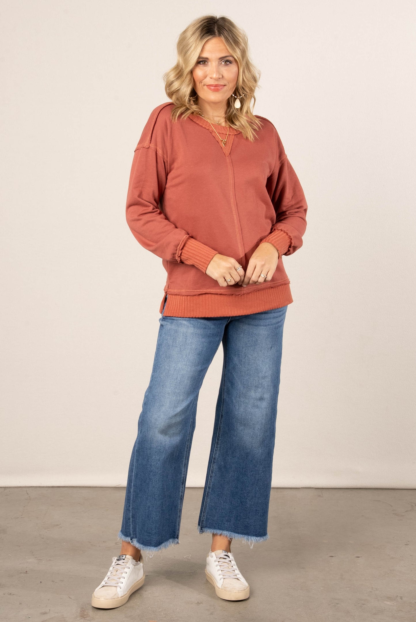 Amber Mixed Knit Reverse Stitch Top