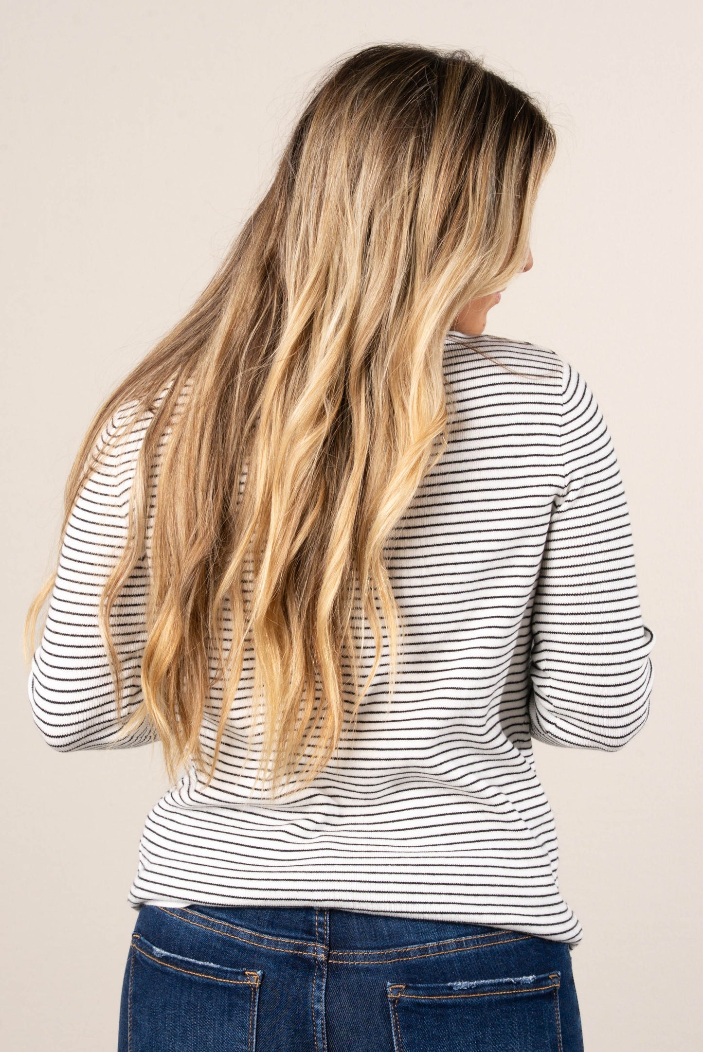 Georgie Pinstriped Mock Neck Sweater