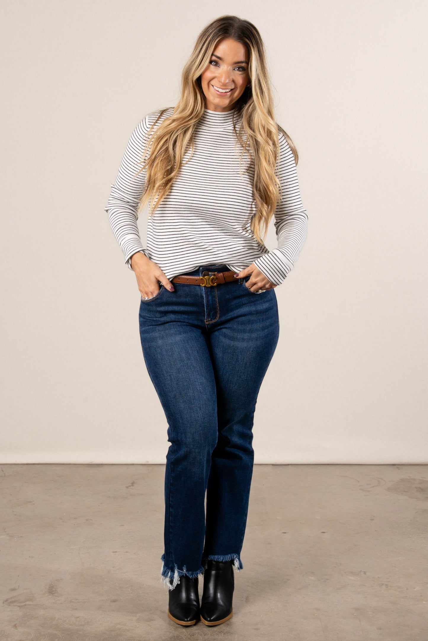 Georgie Pinstriped Mock Neck Sweater