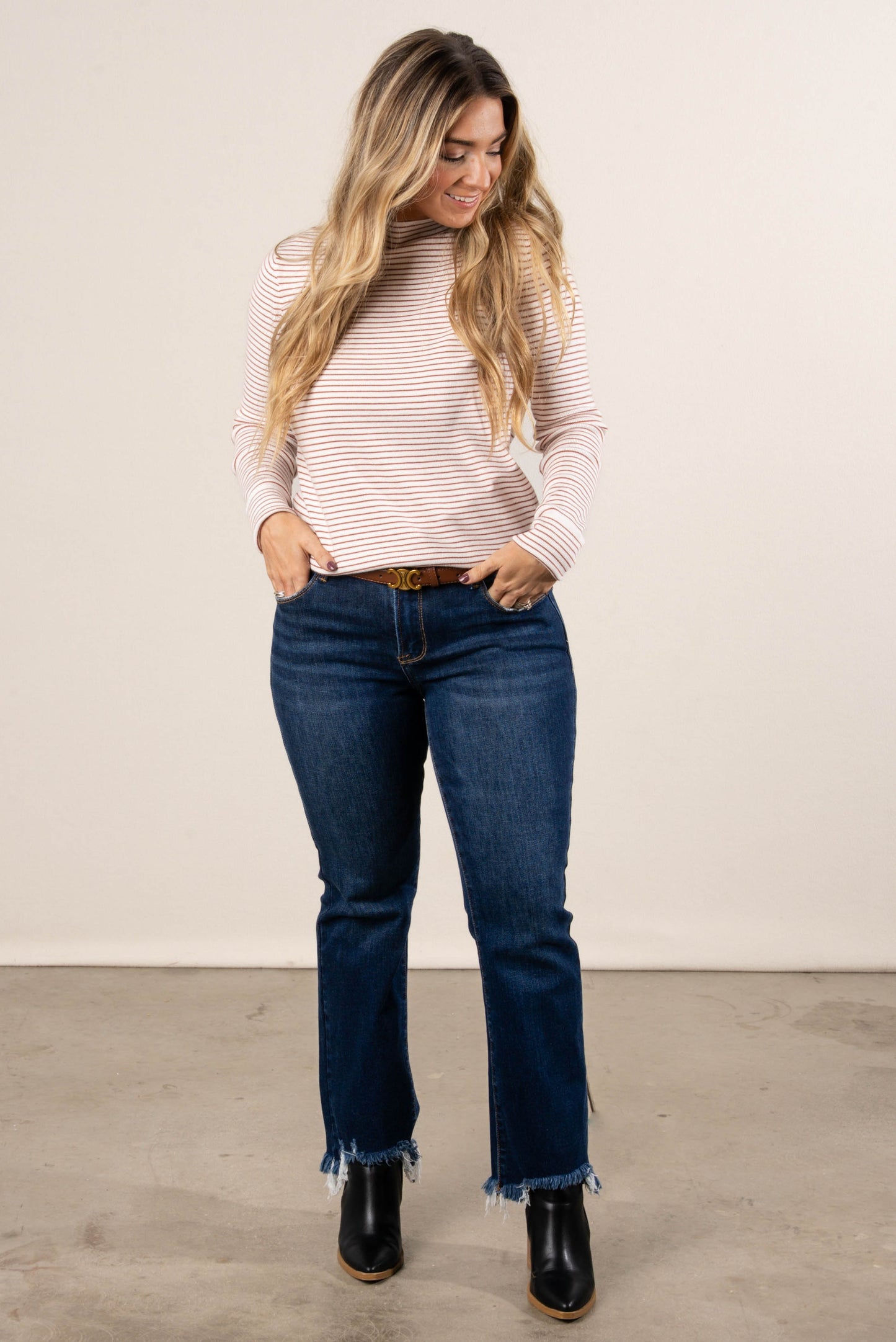 Georgie Pinstriped Mock Neck Sweater